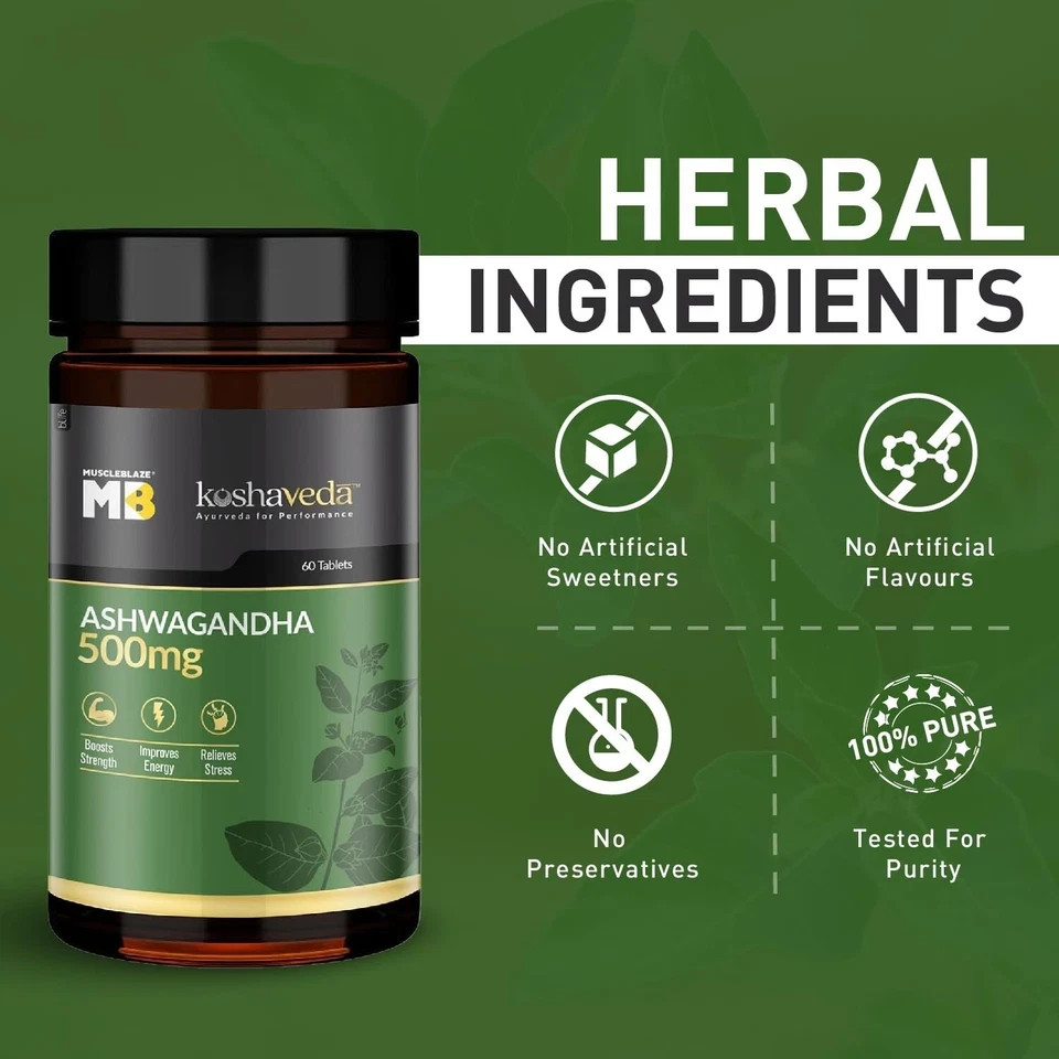 MuscleBlaze Koshaveda Ashwagandha 500mg For Enhance Performance & Strength 120pc
