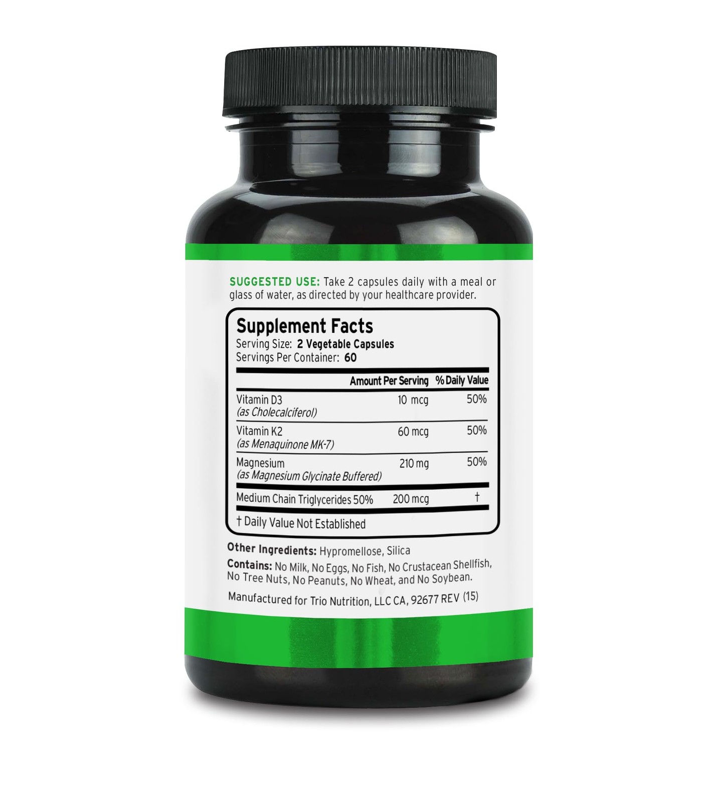 Trio Nutrition MagX Magnesium Glycinate, Vitamin D3, 120 Count (Pack of 1)