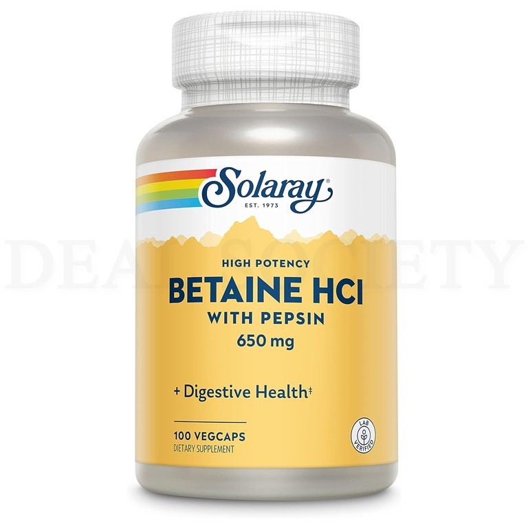 Solaray High Potency Betaine HCL with Pepsin 100 VegCaps Lot of 2