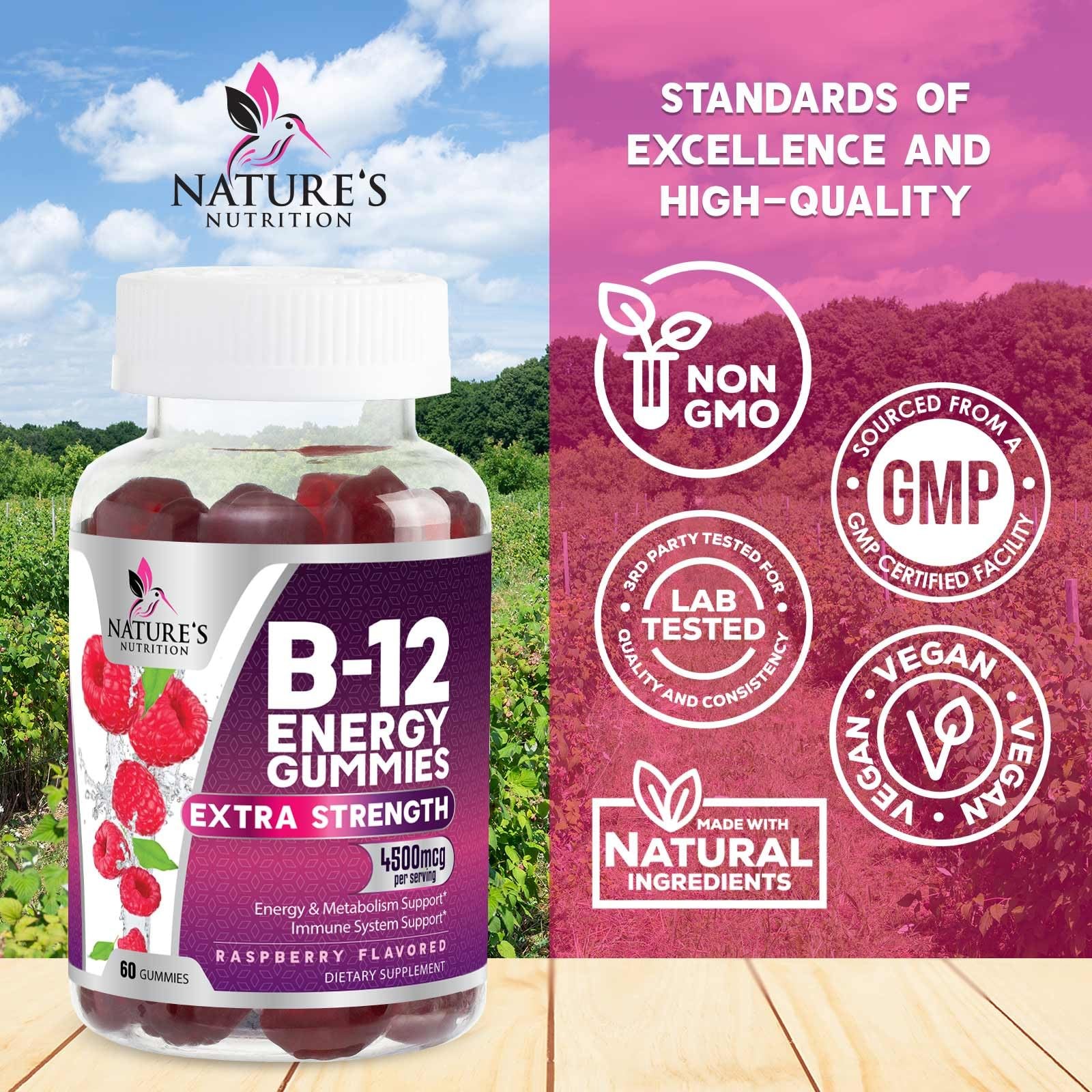 Vitamin B12 Energy Gummies – Extra Strength 4500mcg Chewable for Energy, Metabol
