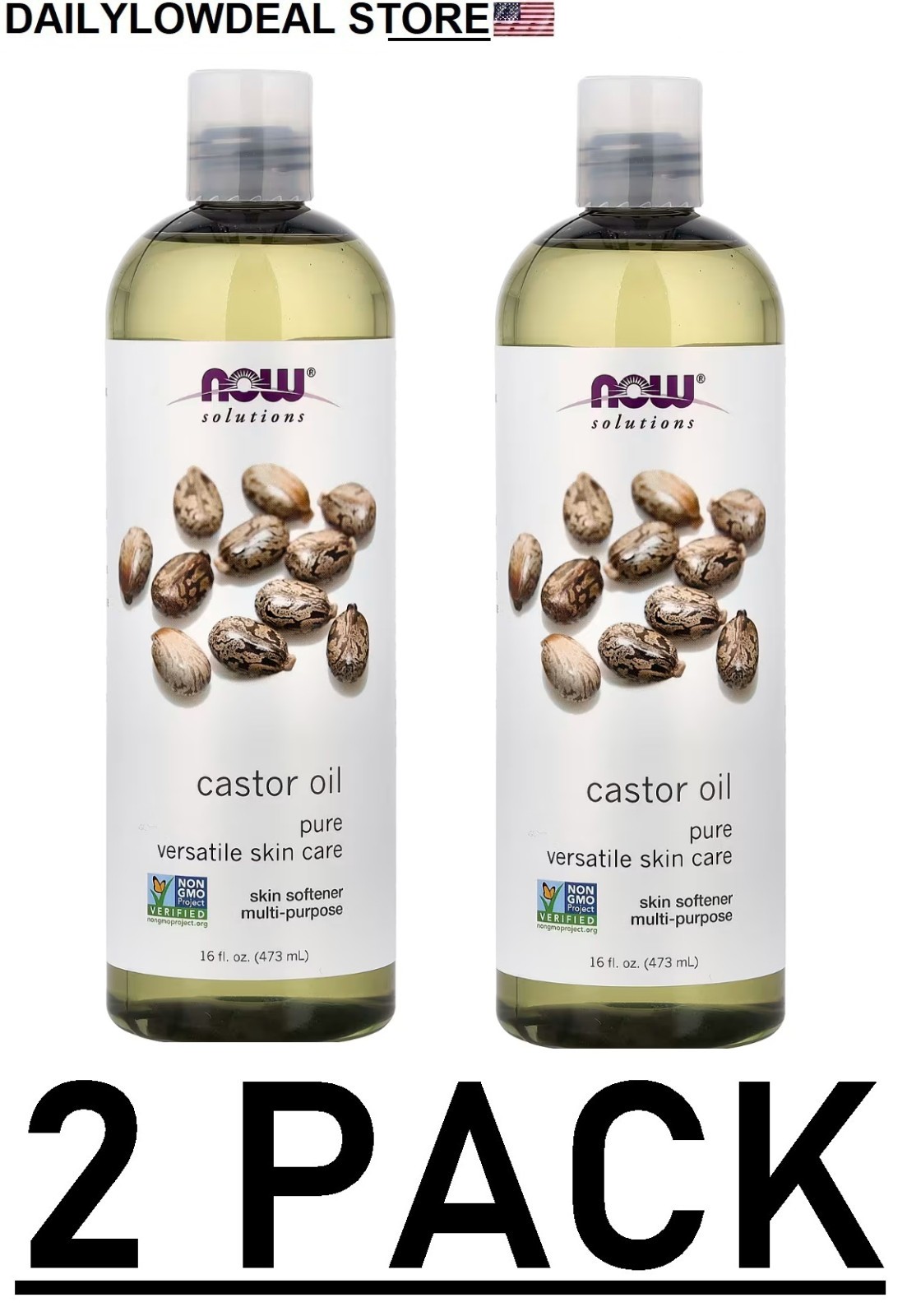 2 PACK – NOW Foods Castor Oil 16 fl oz Liquid (Total 32 fl oz)