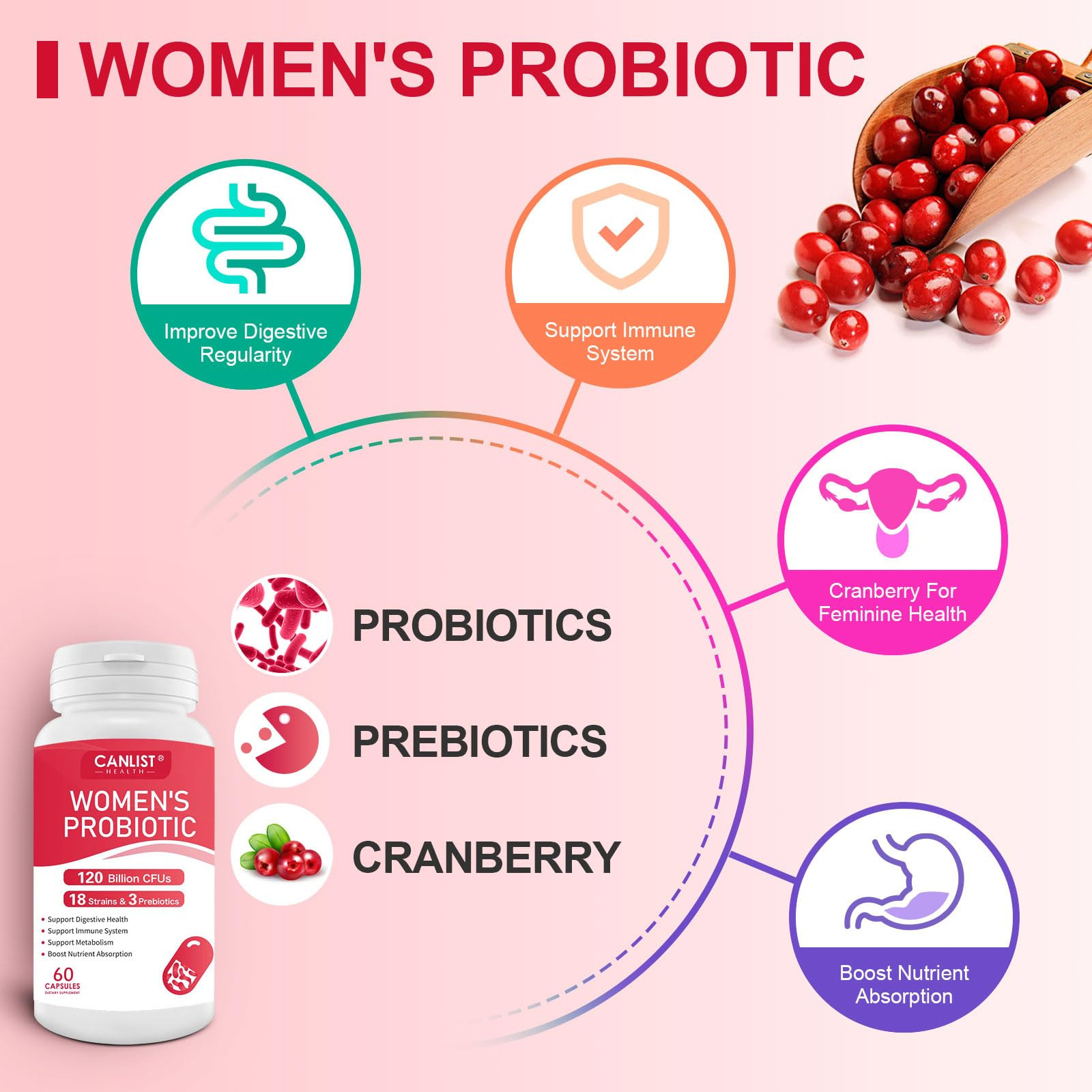 100 Billion Probiotics CFU Potency Gut Health Women 60 Capsules