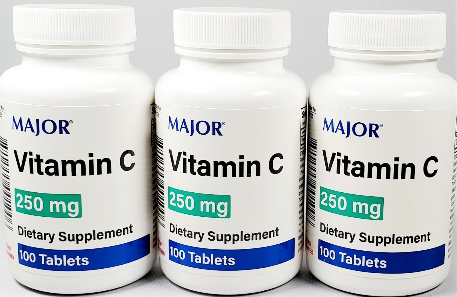 Major Vitamin C 250 mg Ascorbic Acid 100ct -3 Pack -Exp Date 12-2024