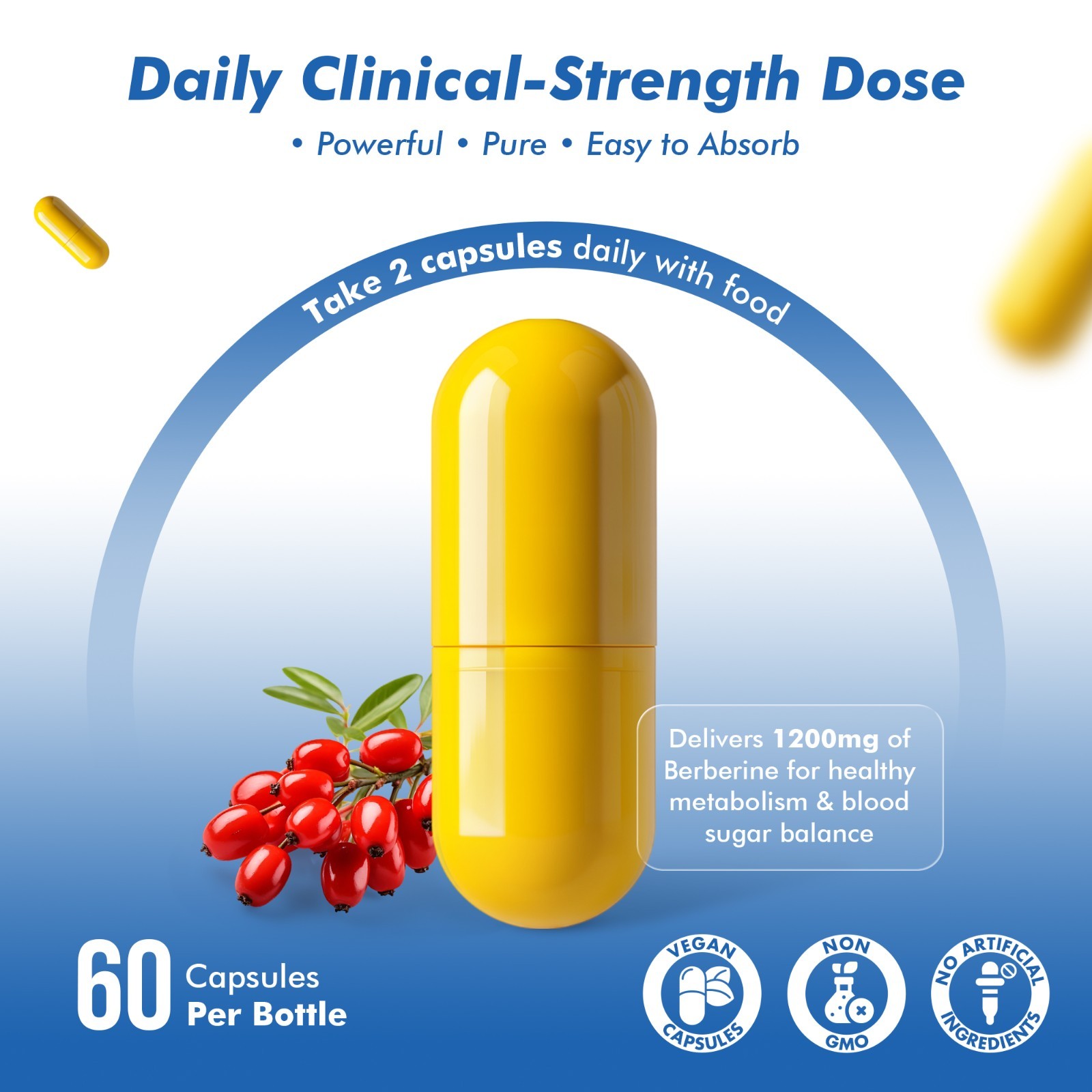 Pure Berberine 1200mg Supplement – 60 Vegan Capsules | High Absorption Formula