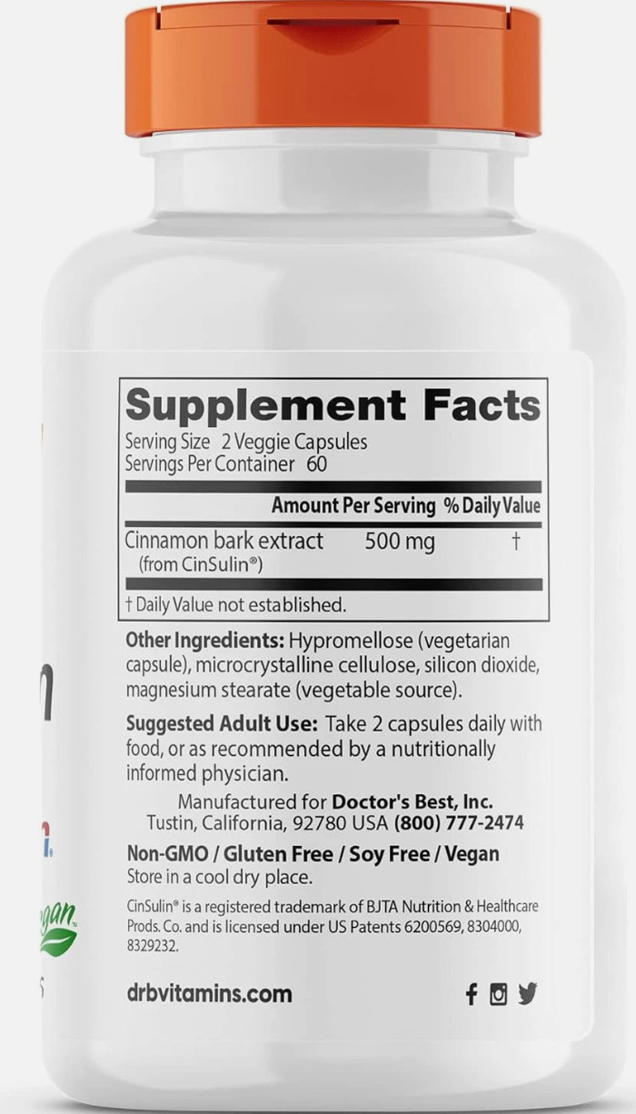 Doctor’s Best Cinnamon Extract with CinSulin 250mg 120 Caps EXP 02/2026