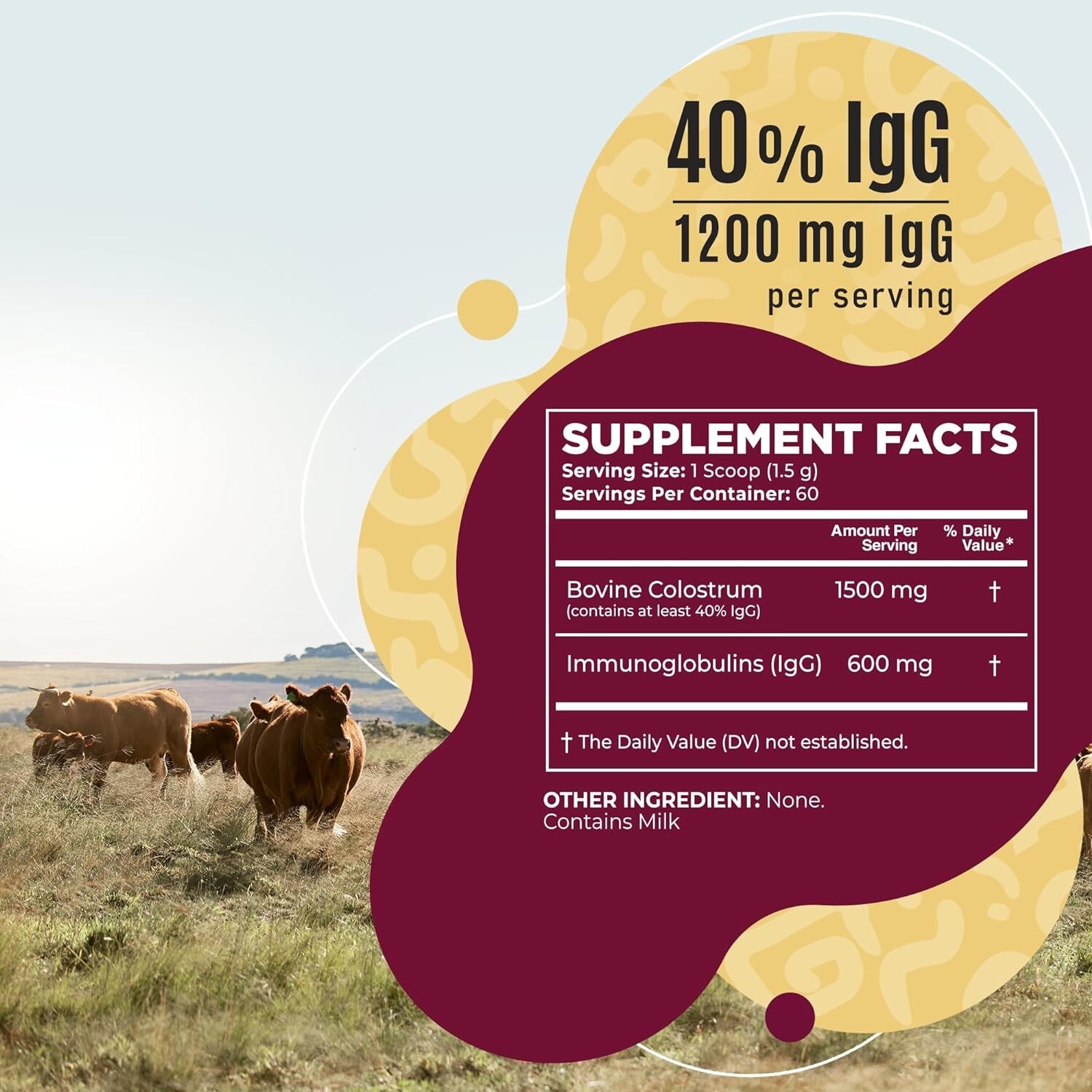 Bovine Colostrum Powder – 40% IgG Highly Concentrated Pure Bovine 3.17 OZ USA