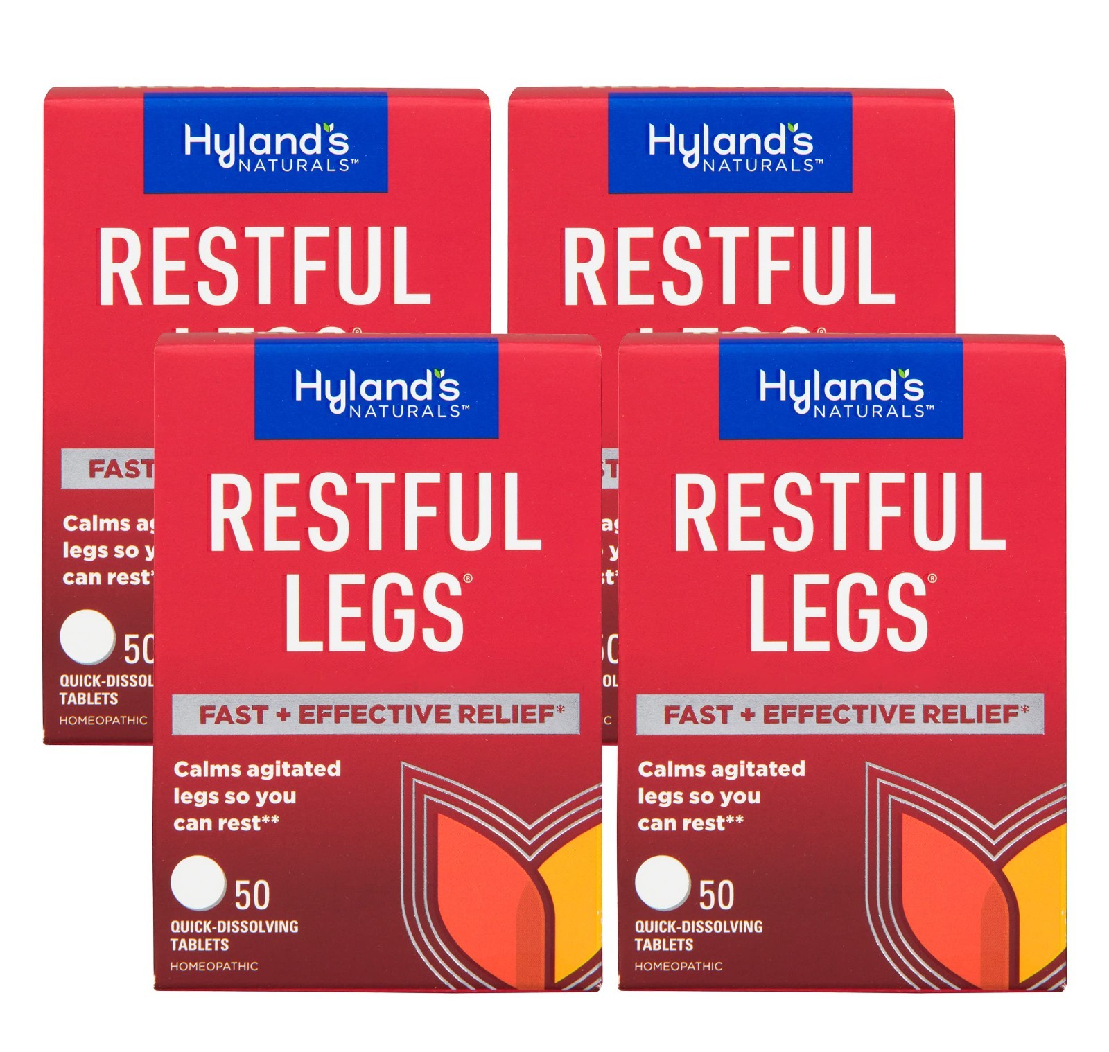 Restful Legs Relief Tablets – 50 Count, Pack of 4 – Natural Leg Cramp Support