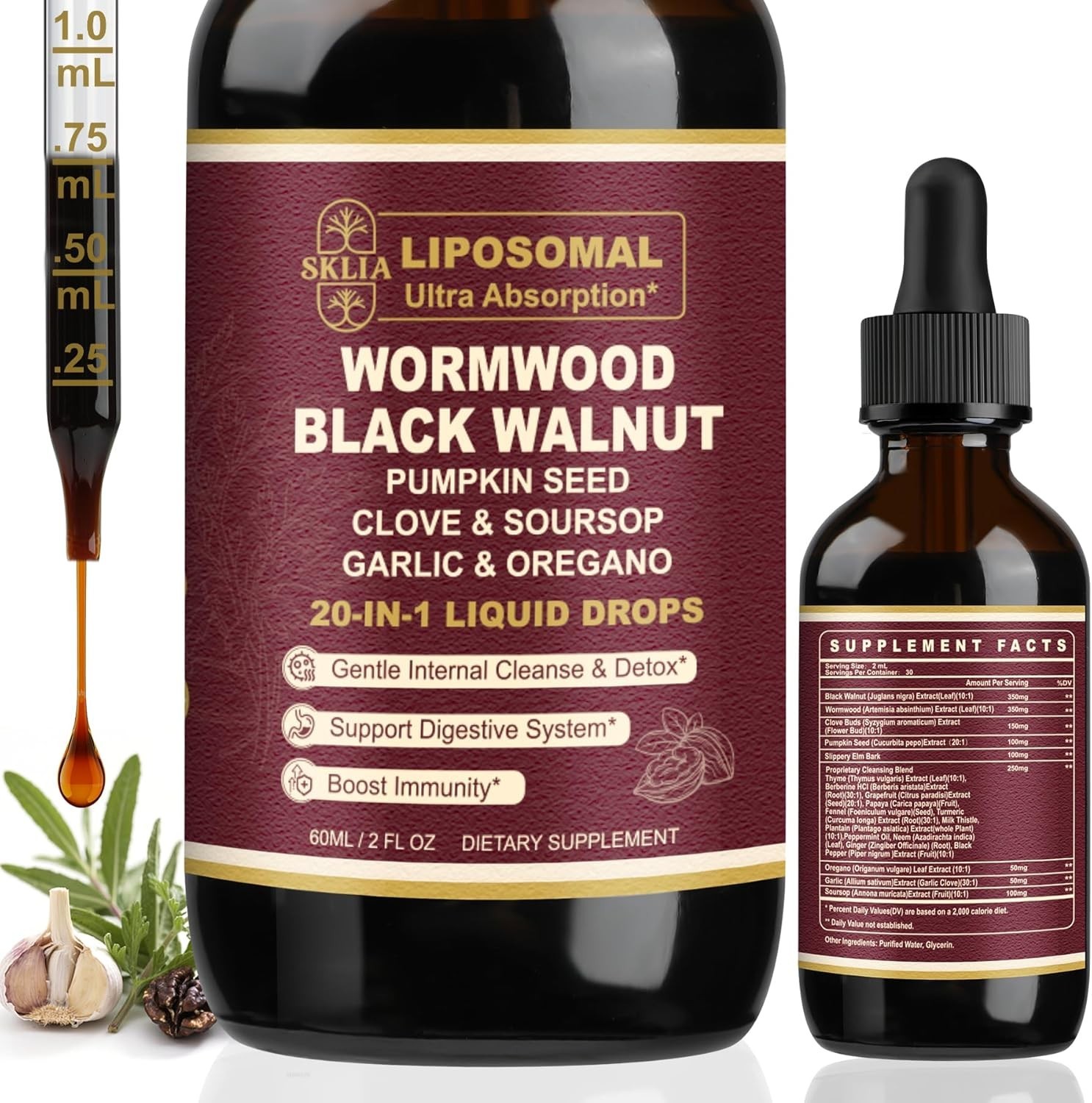 Liposomal Wormwood & Black Walnut Cleanse Drops – Effective for Gut Health
