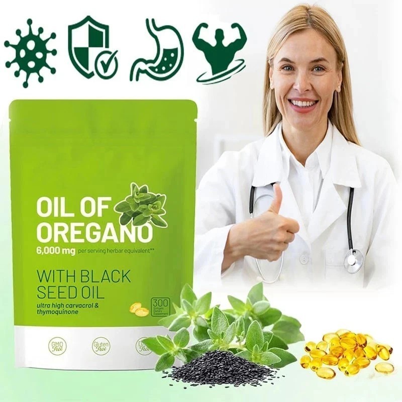 Oil of Oregano 300 Softgels with Black Seed Oil – 6000mg Oregano Oil NEW