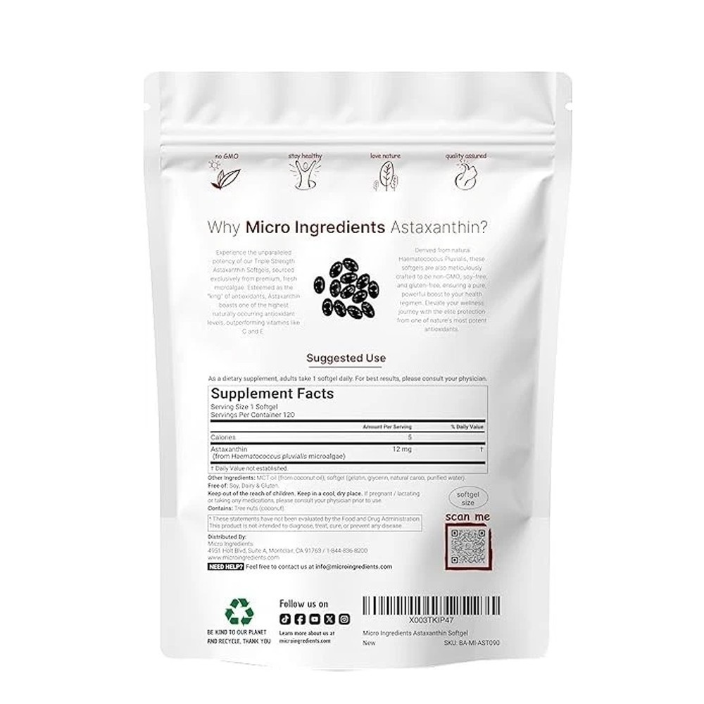 2 Pack Micro Ingredients Astaxanthin 12mg 120 Softgels