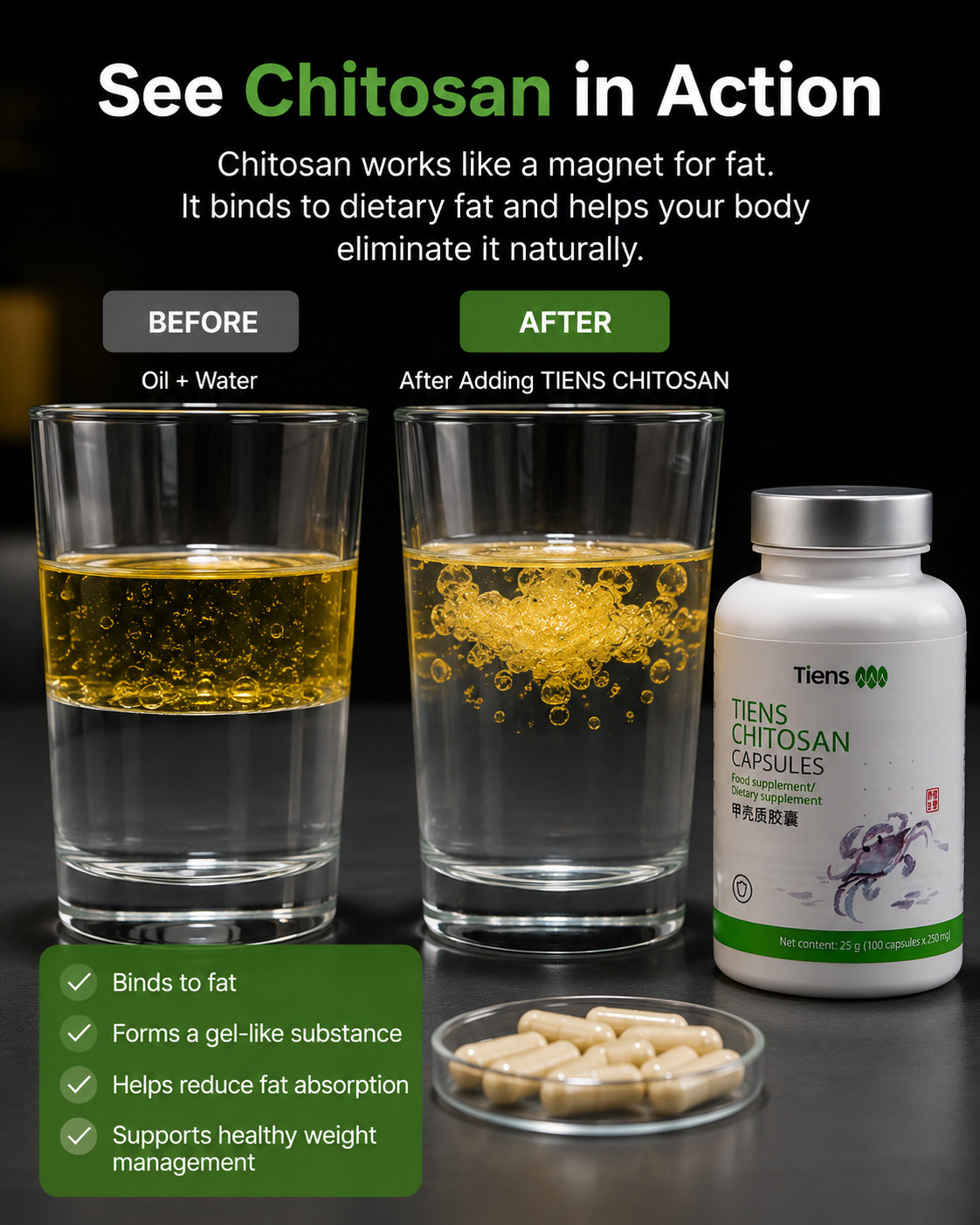 TIENS Chitosan Fiber 100 Capsules Dietary Supplement Digestive Support