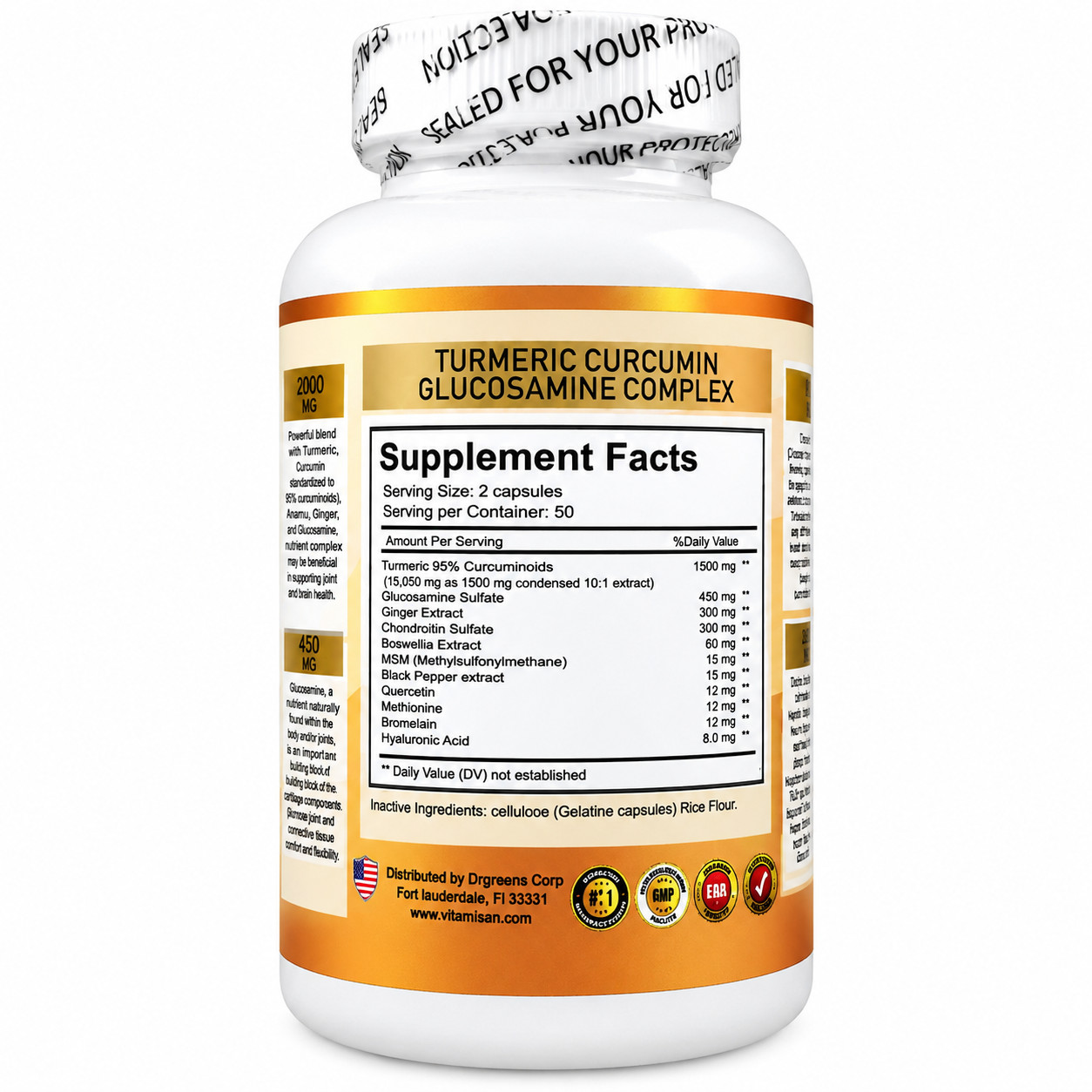 Turmeric Curcumin Piperin Biopterin 2600mg High Absorption Triple Strength 100