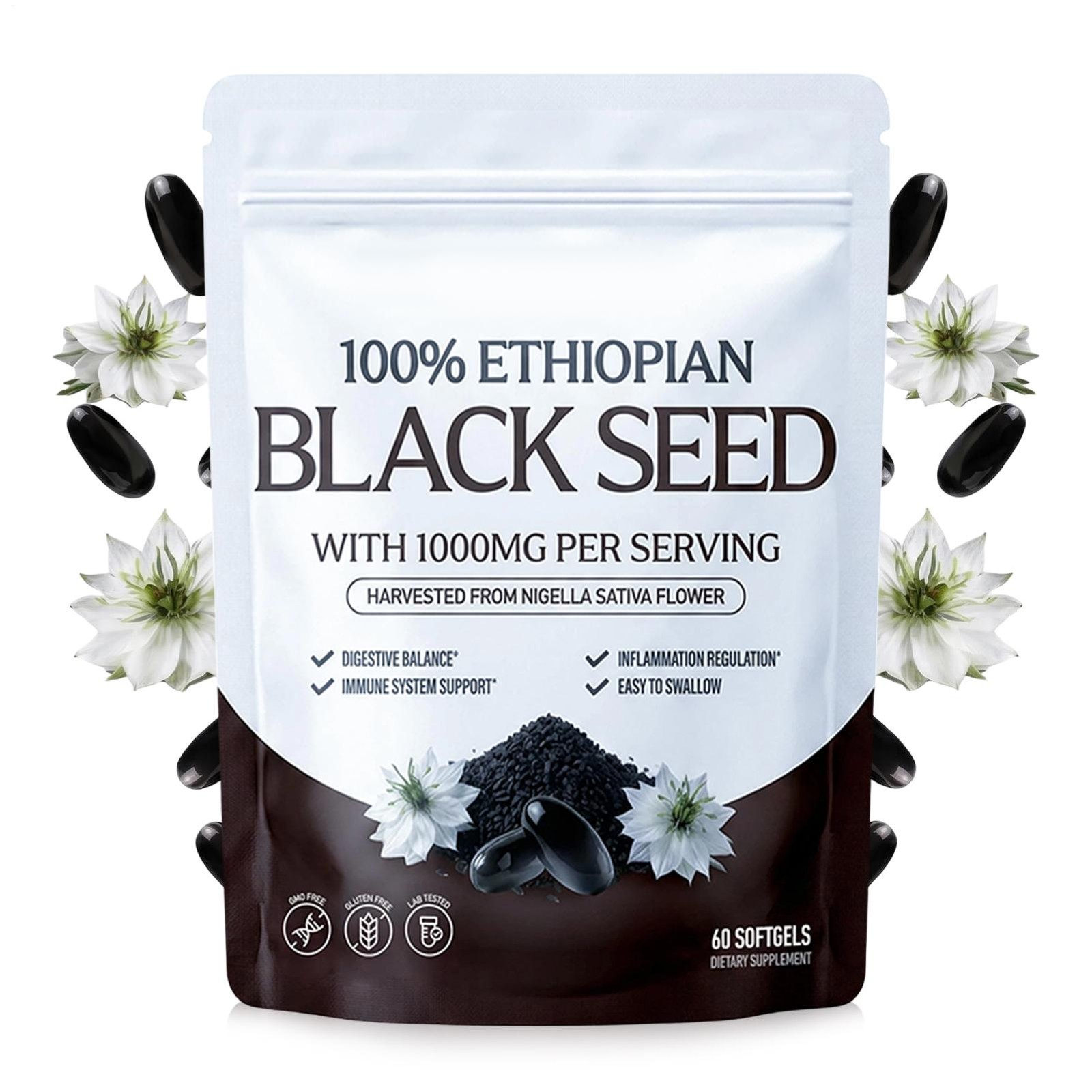 Resilia Ethiopian Black Seed Oil 1000MG Softgels 60 Counts Organic Natural