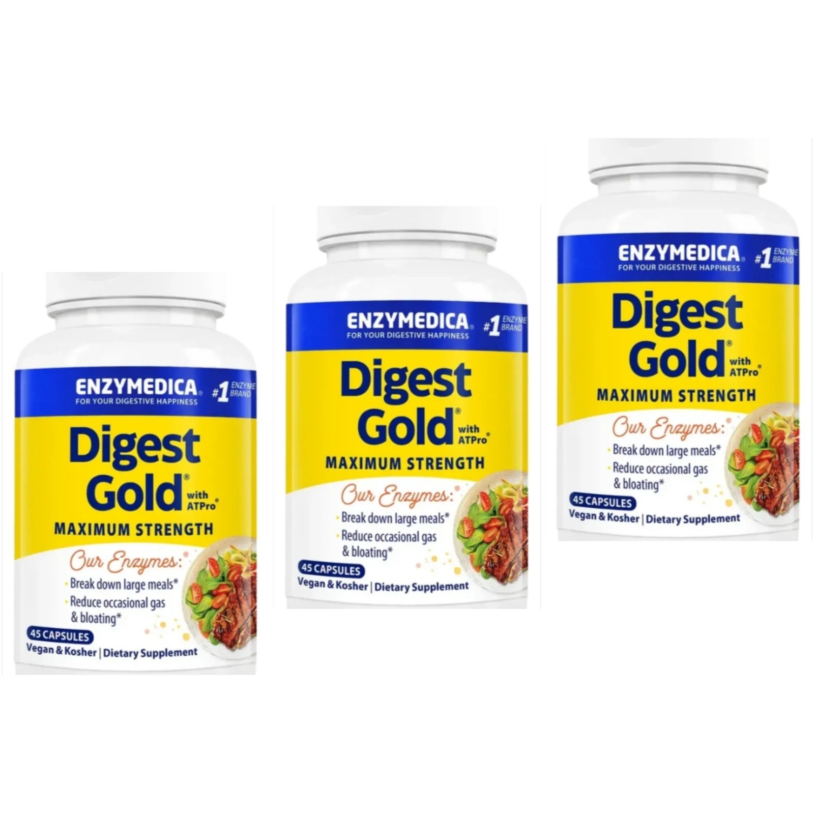 Enzymedica Digest Gold + ATPro, Maximum Strength, 45×3=135 Capsules – EXP 07/27