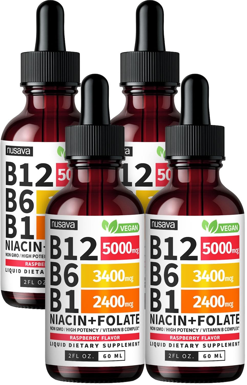 (4 Pack) Vitamin B12 and B6 Drops, B12 Vitamin B Complex – B 12, Raspberry