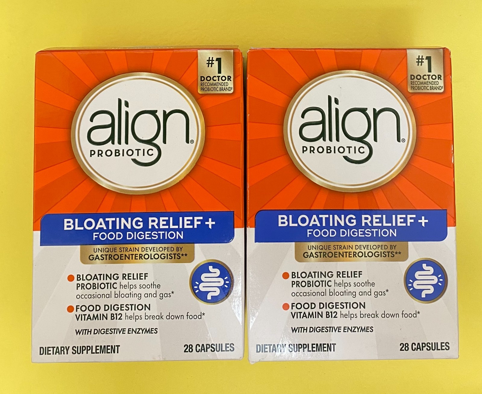 2 Pack Align Probiotic Bloating Relief + Food Digestion 28 Capsules Ea Exp 08/26