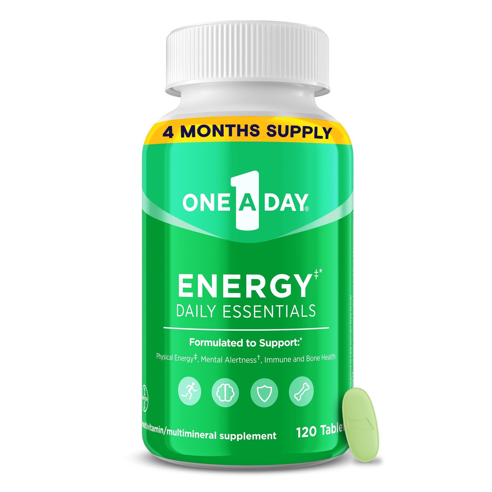 One A Day Energy Daily Essentials Multivitamin, 120 Count (Pack of 1), Green