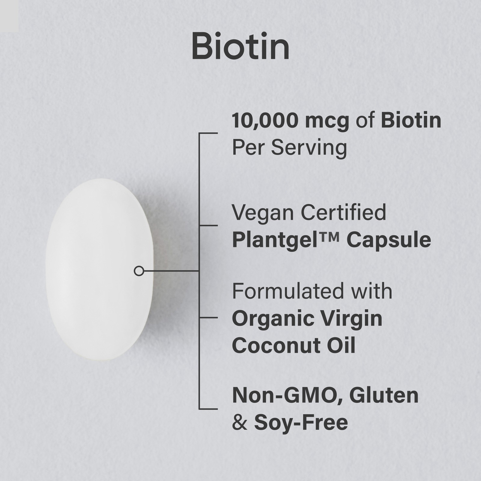 Vegan Biotin 10,000mcg w/ Coconut Oil Max Strength 30 Veggie Softgels Non-GMO