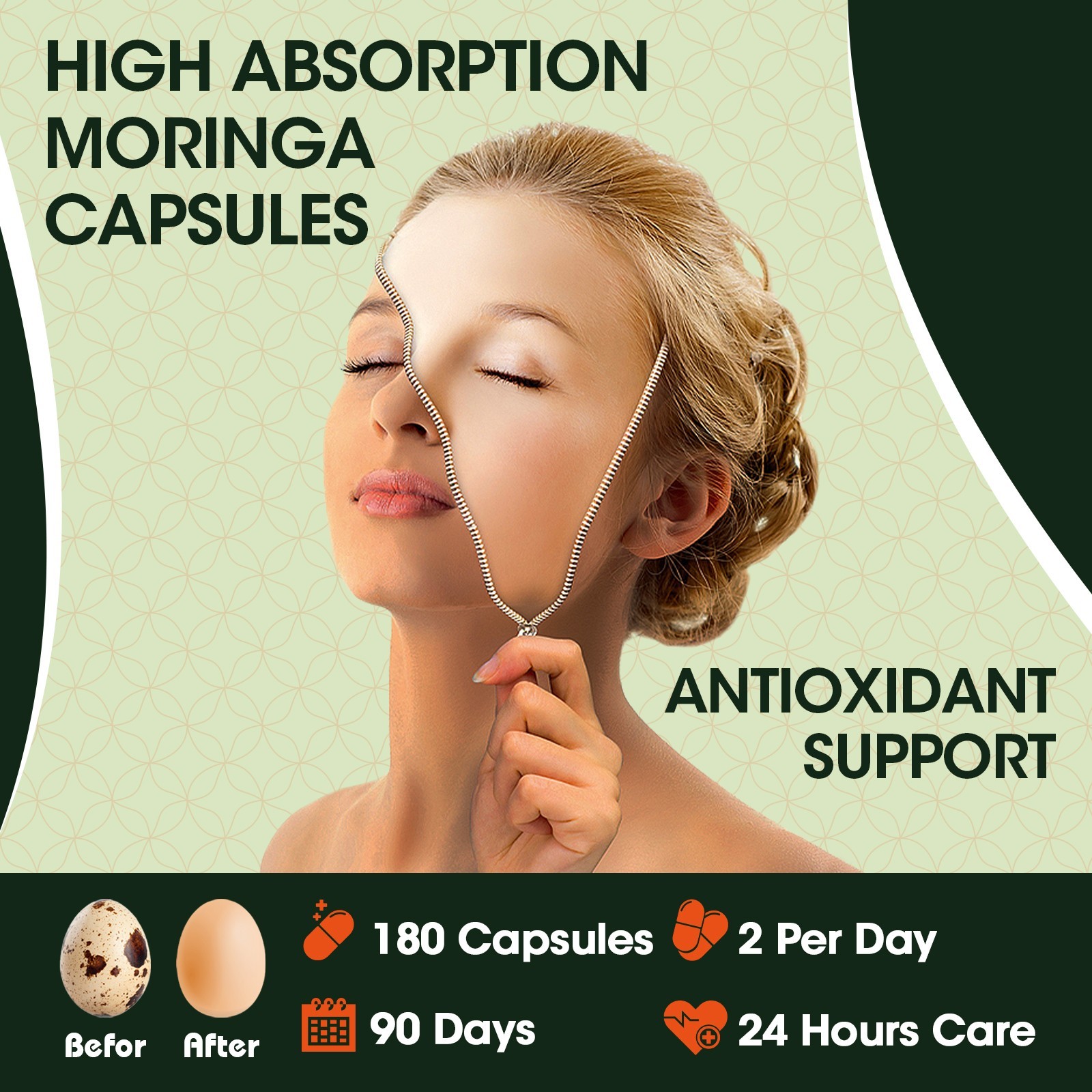 Organic Moringa 10:1 Extract, Moringa Oleifera 1500 mg Strength, 180 Capsules,