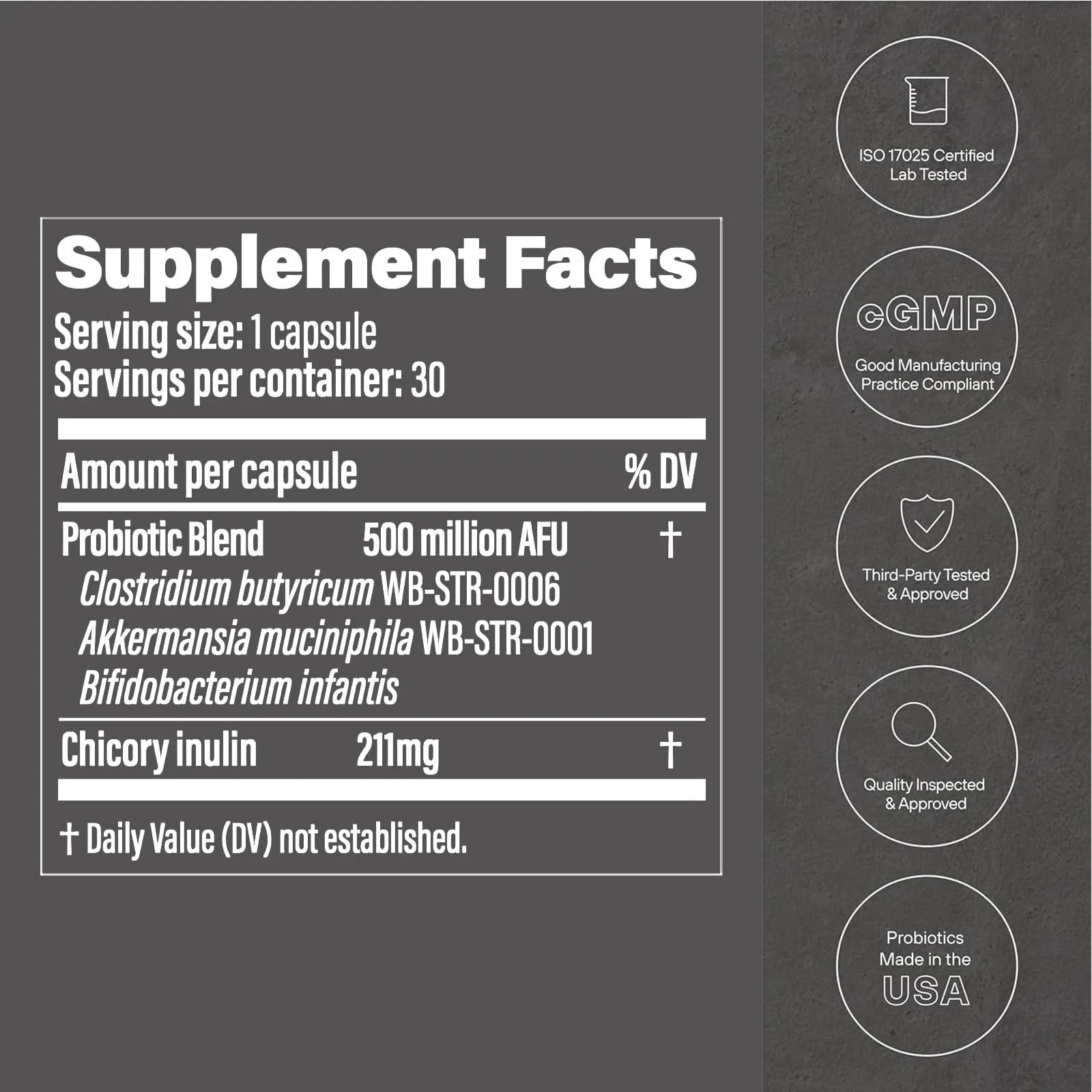 Probiotic 30 Capsules – 500M AFU Multi-Strain Probiotic + Prebiotic