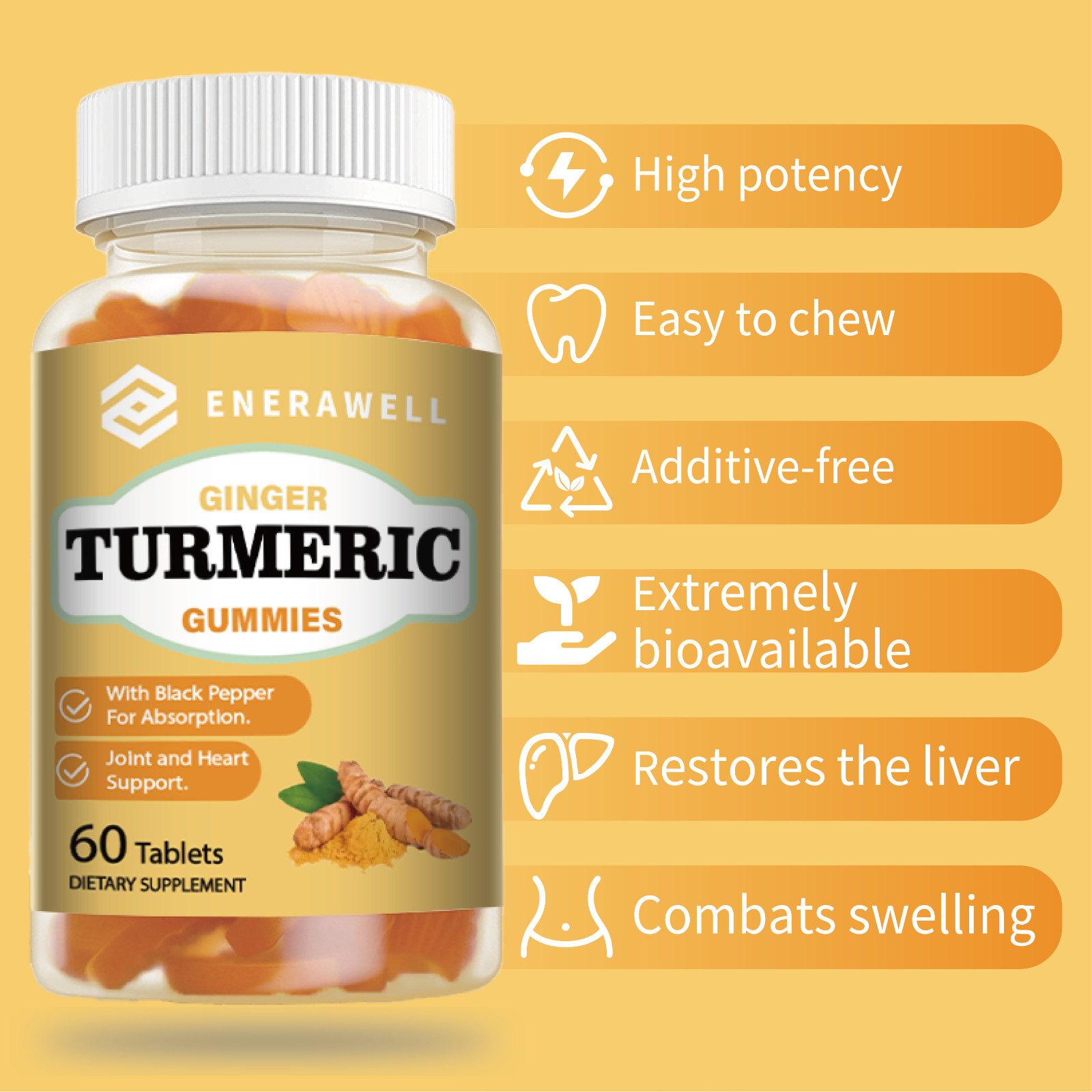 ENERAWELL Turmeric Gummies Supplement- Immune Health (60/120 gummies) 07/07/2027