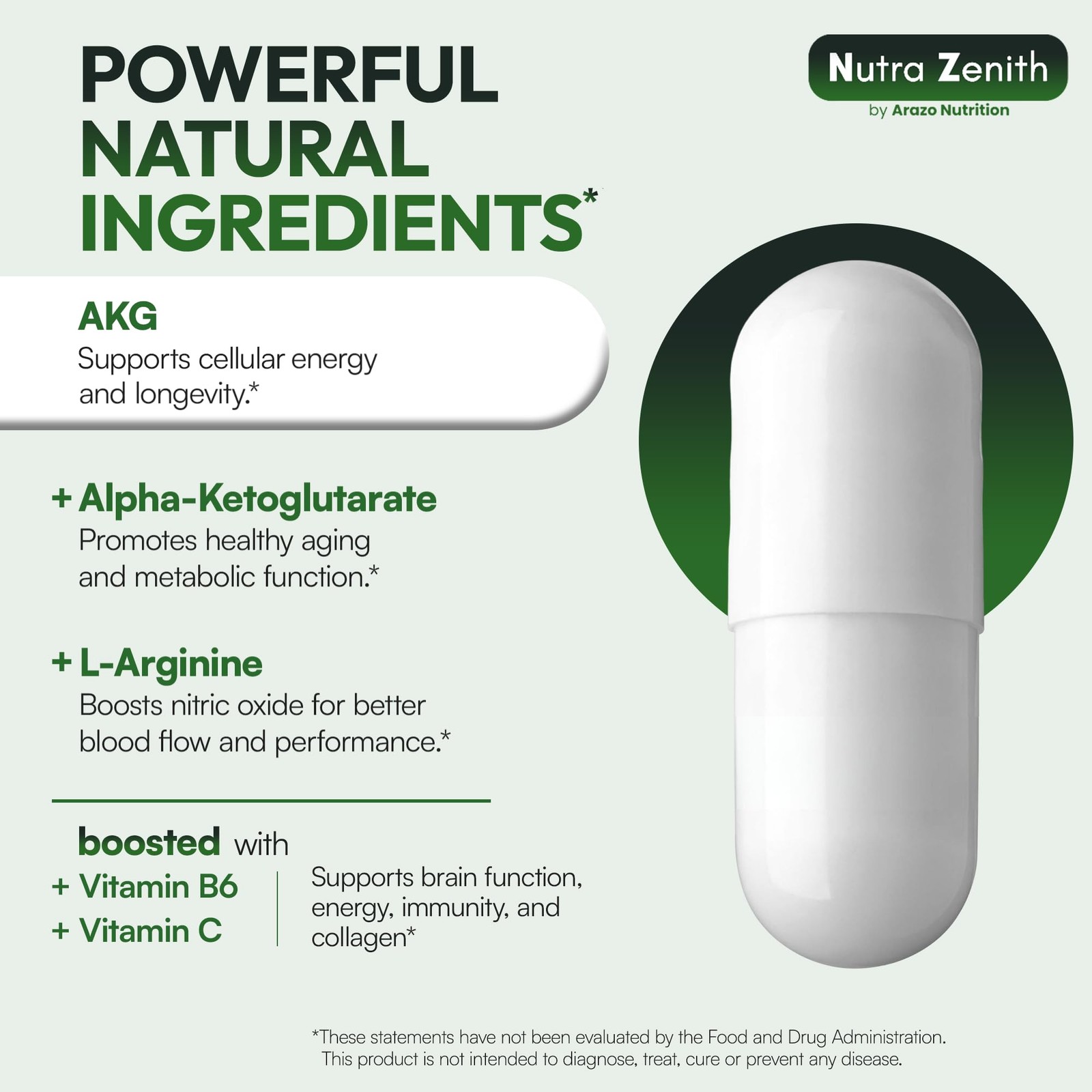 Arazo Nutrition Akg Anti-Aging Energy Boost Supplement Vitamin B6 Vitamin C