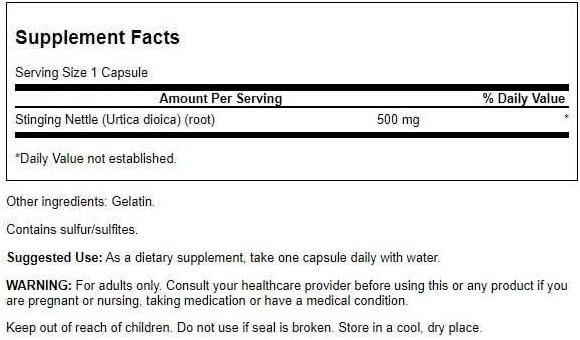 Swanson’s Stinging Nettle Root 500 mg 100 Caps, Prostate & Urinary Tract Health