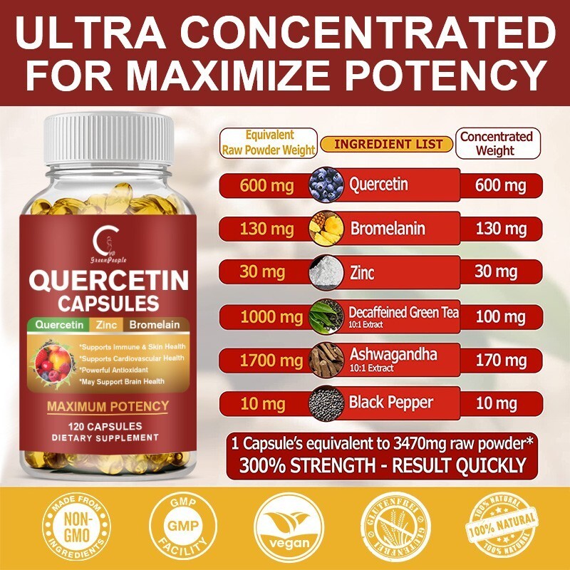 Quercetin 120Capsules with Bromelain&Zinc Immune Support Natural Antioxidant