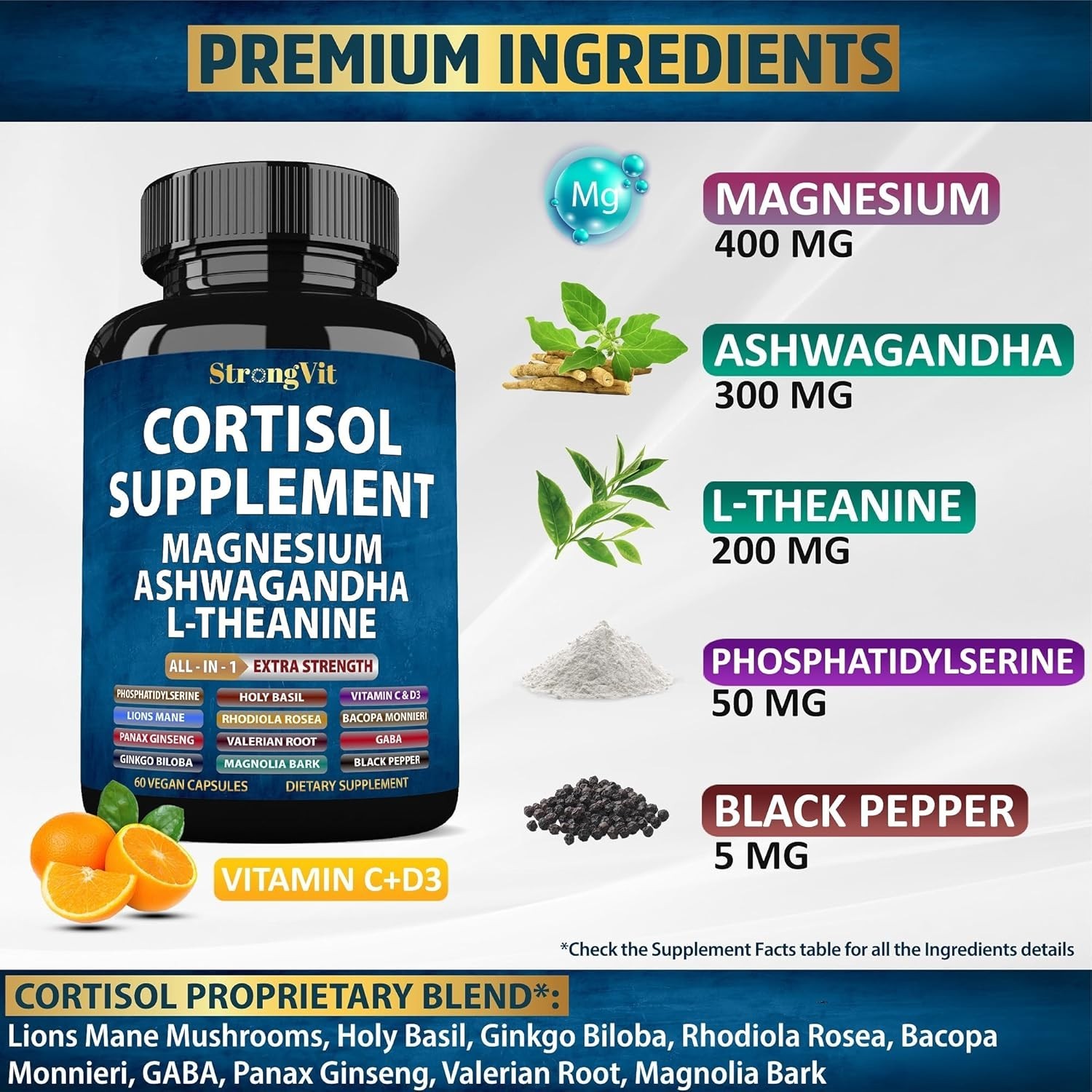 Comprehensive 16-in-1 Cortisol Support Formula for Sleep & Relaxation, 60 Caps