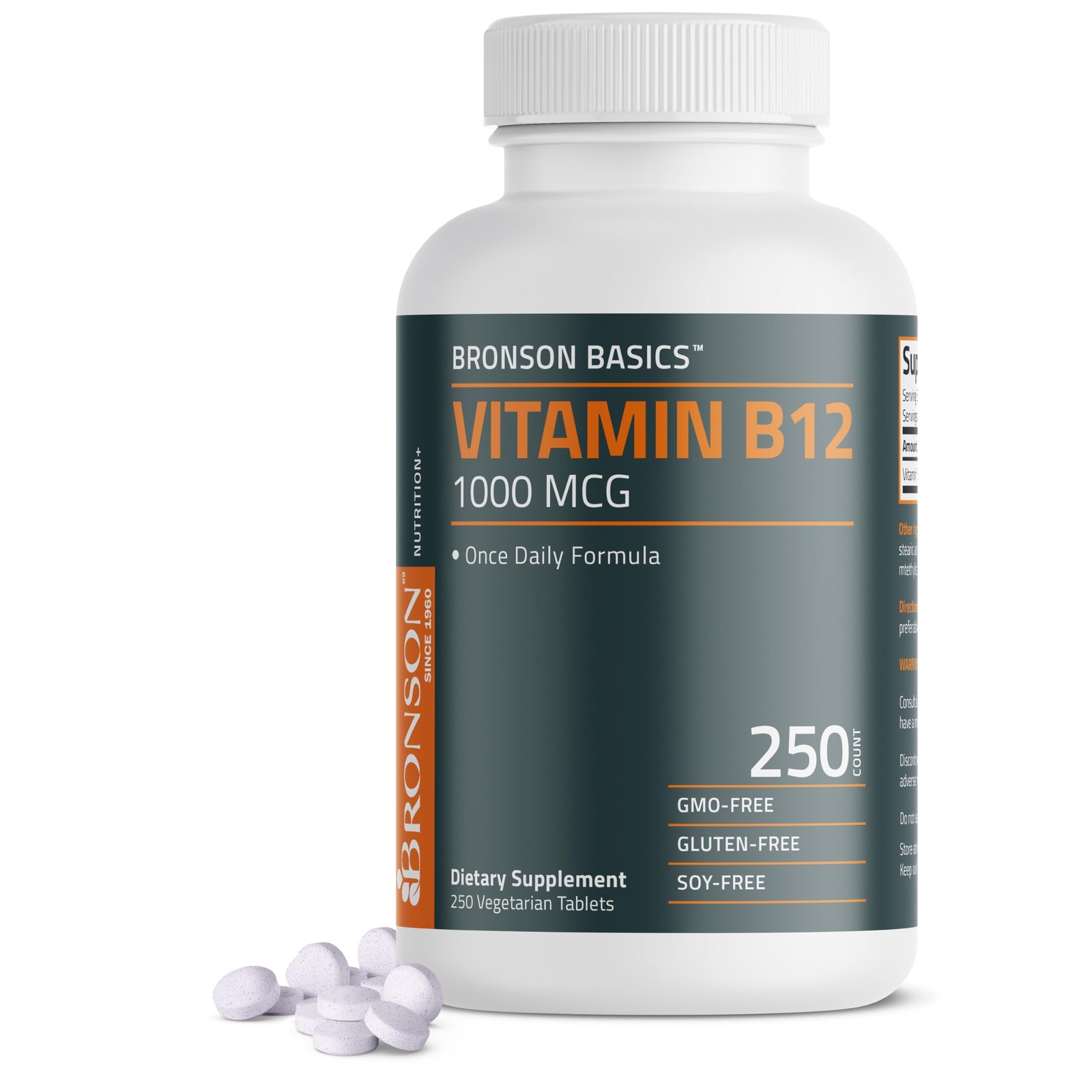 Bronson Vitamin B12 1000mcg Once Daily Formula Non-GMO, 250 Count (Pack of 1)