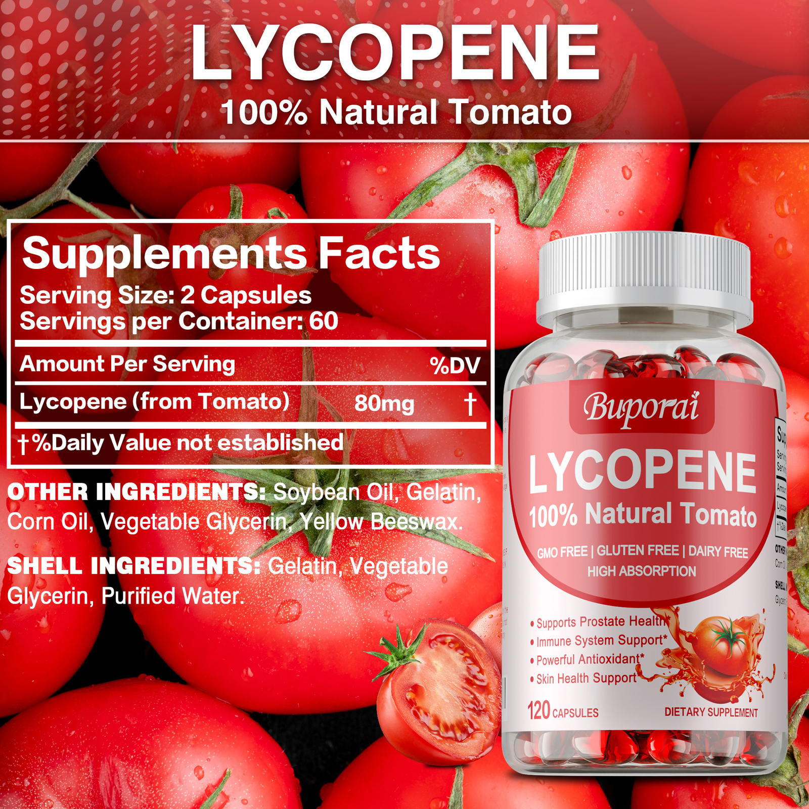 Lycopene Capsules 80mg – High Protency Antioxidant & Prostate Health Support