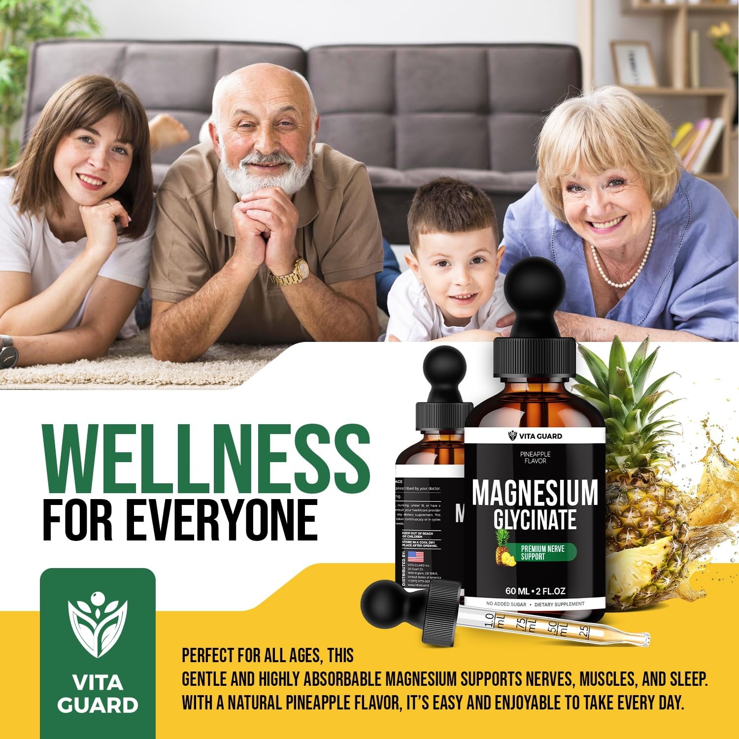 Magnesium Glycinate 500mg Liquid Drops – Sugar-Free 2 Fl Oz (Pack of 1)