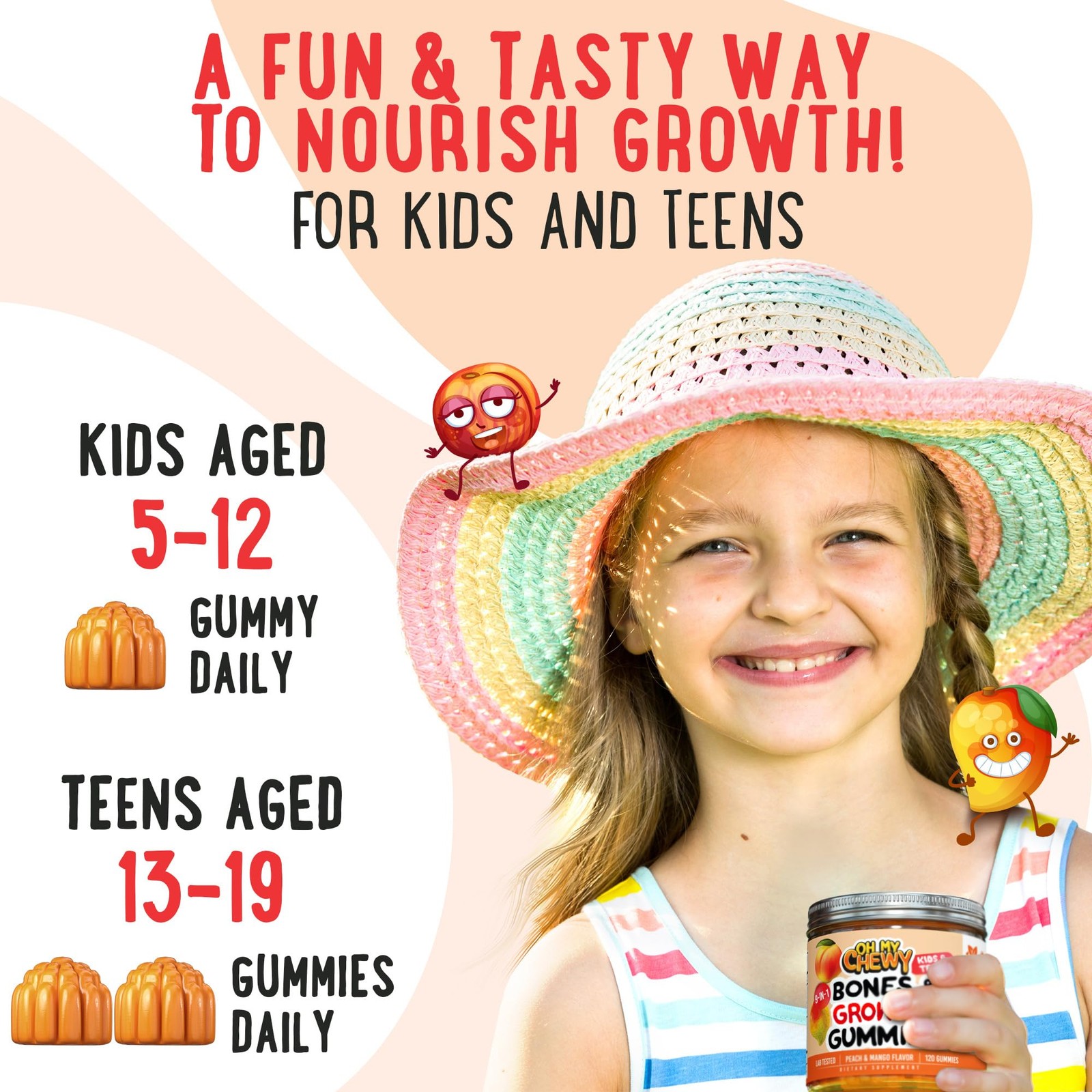 OH MY CHEWY Growth & Bones Fluffy Gummies – Growing Up Support for Kids & Tee…