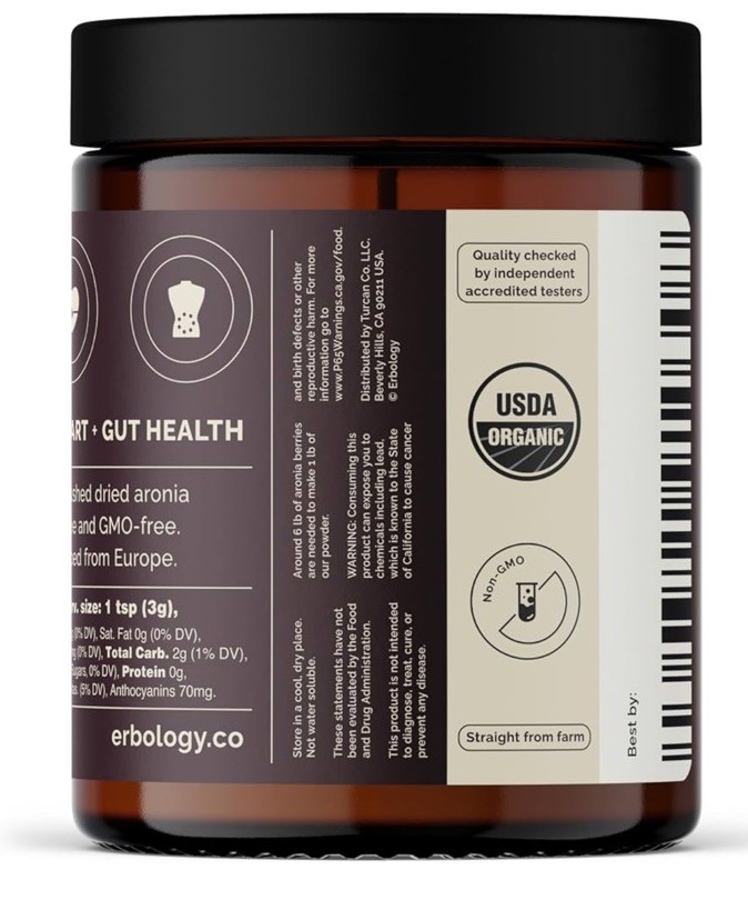 ERBOLOGY Organic Aronia 100% Pure Berry Powder 3.2 oz – 30 Servings New Sealed