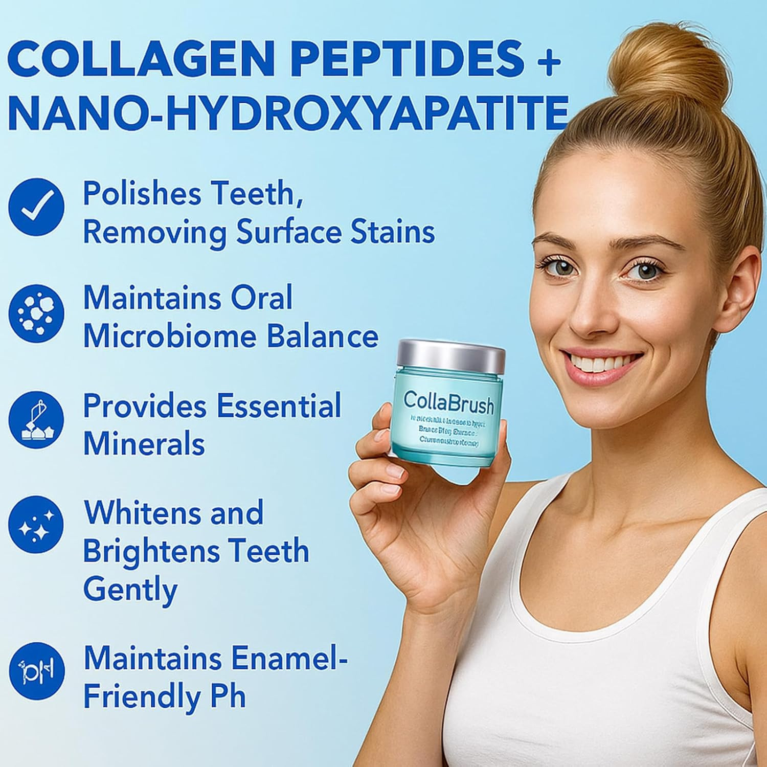 Collabrush Collagen Tooth Powder Nano Hydroxyapatite Gum & Enamel Care 1.76oz