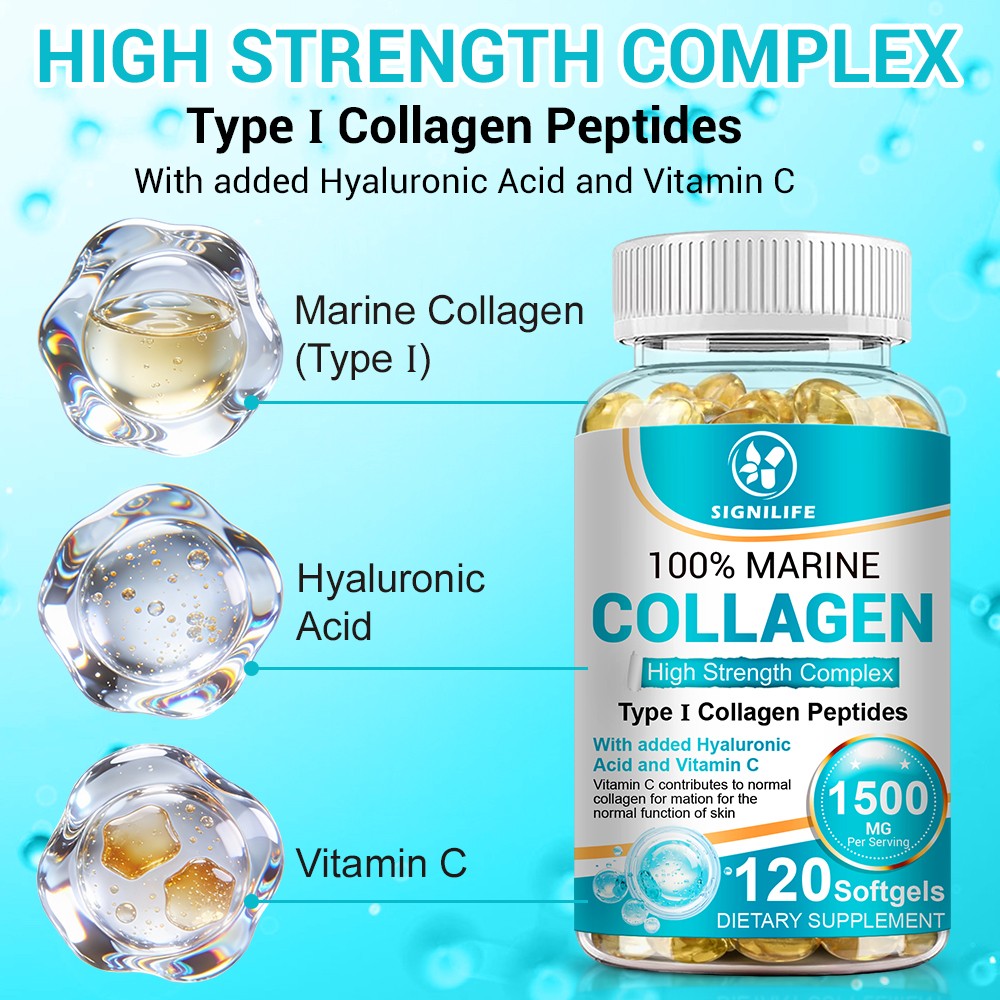 Marine Collagen Capsules 1300mg Hyaluronic Acid,Vitamin C,Skin Health Supplement