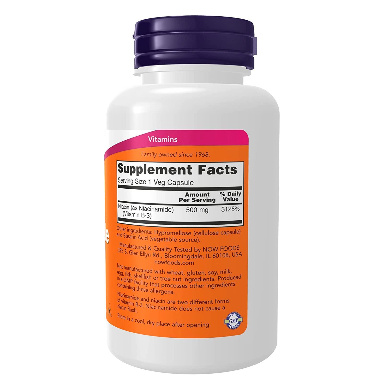 2 x NOW Niacinamide Vitamin B 3 500 mg Energy Production 100 Veg Capsules