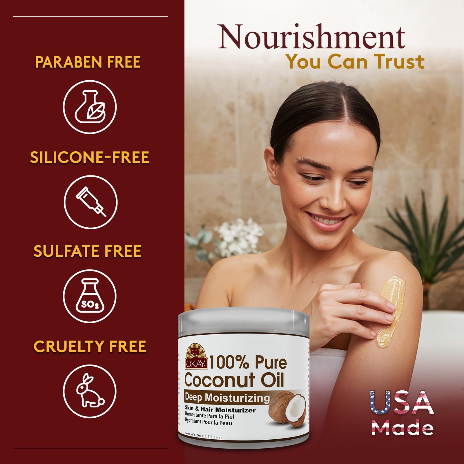 OKAY | 100% Pure Coconut Oil | For All Hair Textures & Skin Types | Moisturize –