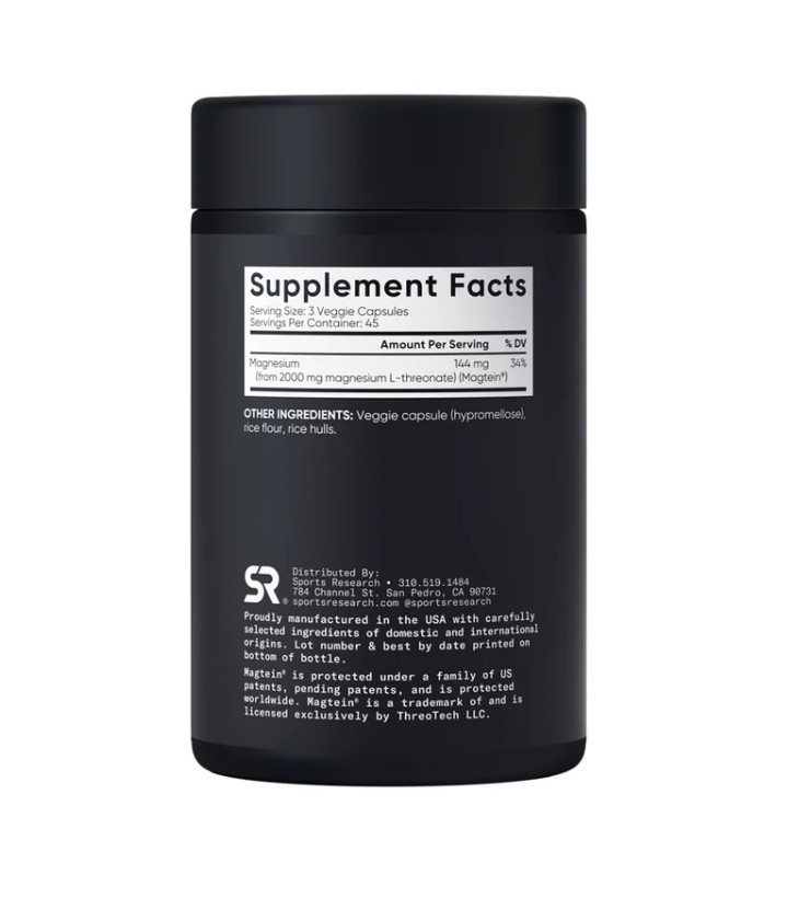Sports Research Magtein Magnesium L-Threonate, 2000 mg, 135 Veggie Capsules