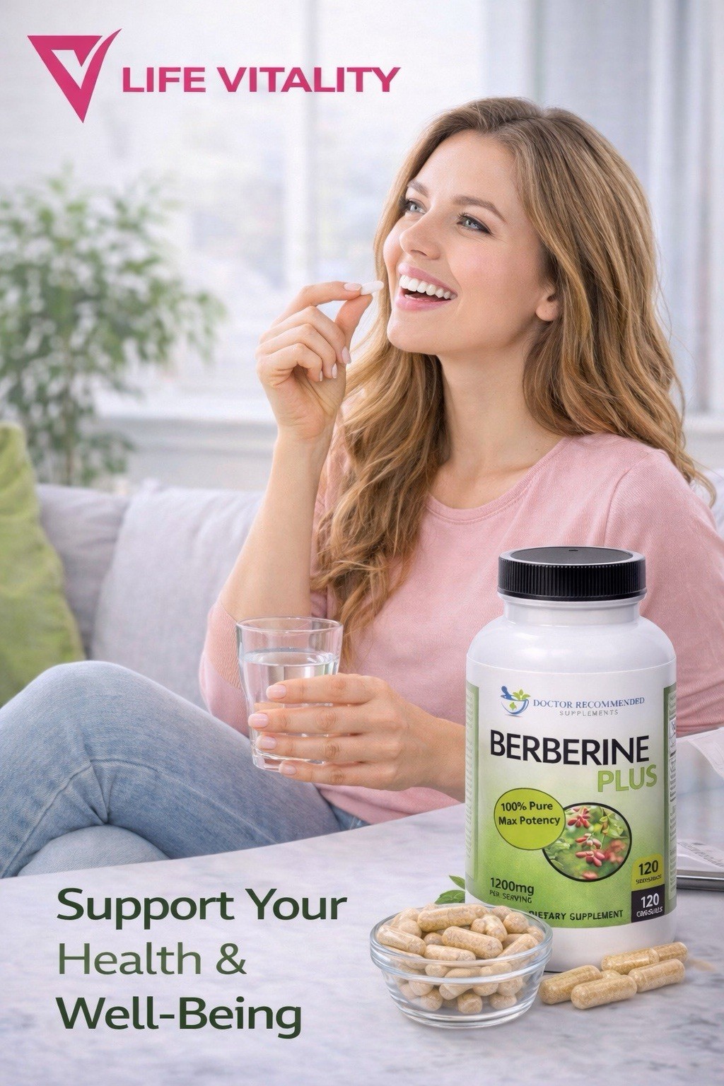 Berberine Plus 1200mg Per Serving -120 Veggie Capsules Royal Jelly Supports