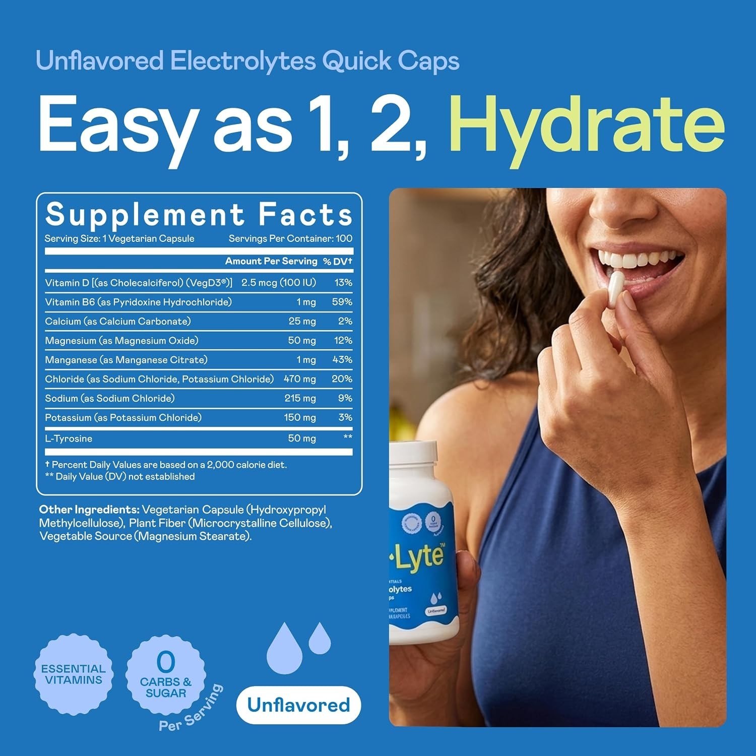 Daily Essentials Electrolytes Quick Caps, Unflavored, 100 Ct | Zero Sugar, No…