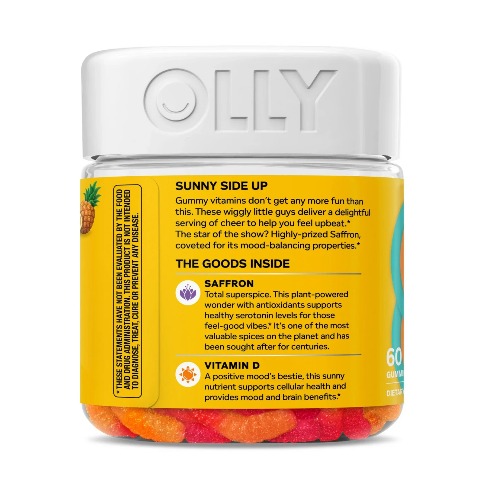 OLLY Hello Happy Gummy Worms, Mood Support, Vitamin D, Saffron, 60 Count