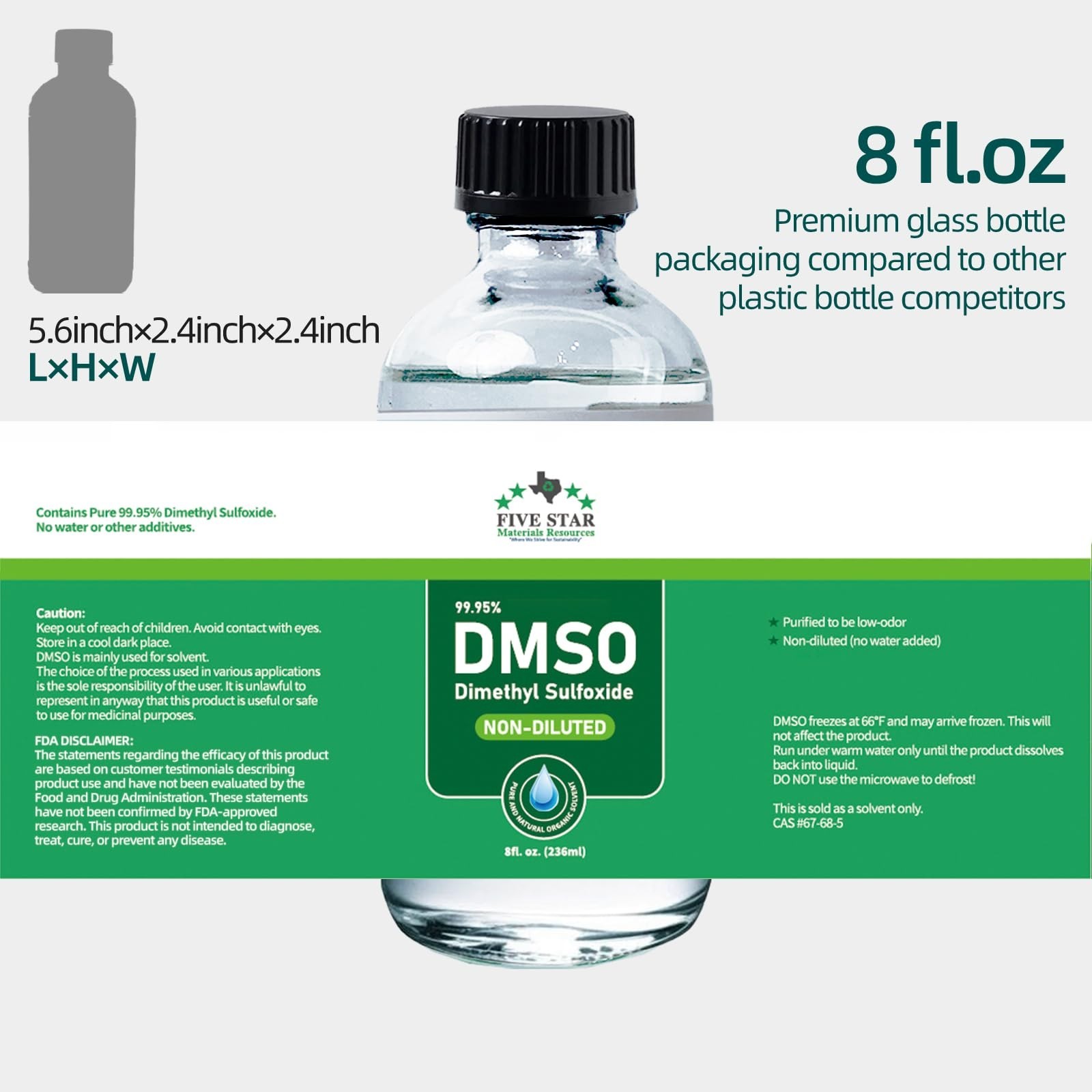 99.95% Pure DMSO Liquid 8 oz | Undiluted, Odorless, Premium Glass Bottle