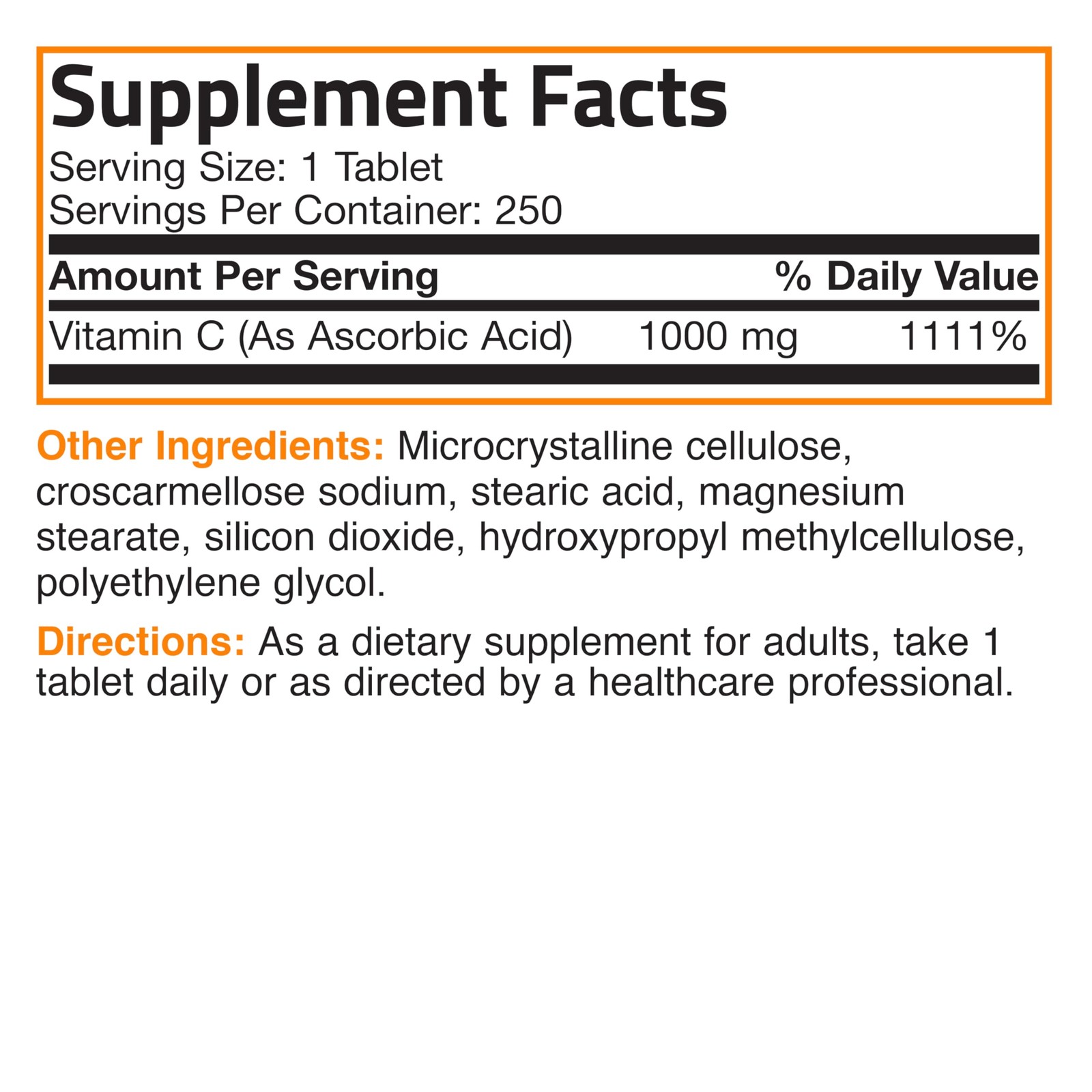 Bronson Vitamin C 1000mg Premium Non-GMO Ascorbic Acid 250 Count (Pack of 1)