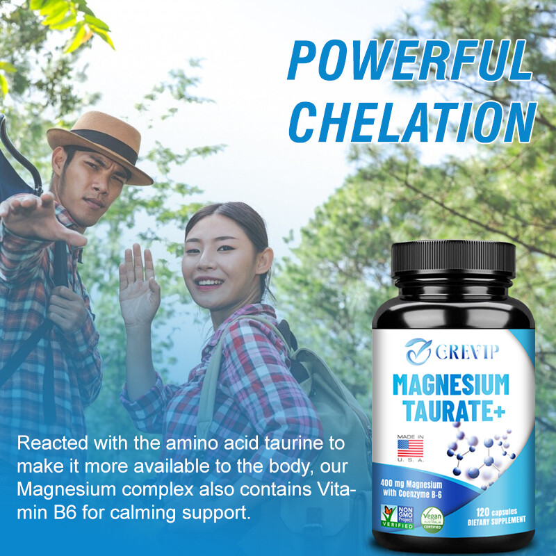 120pcs Magnesium Taurate 400mg – Cardiovascular Health, Reduces Anxiety, Non-GMO