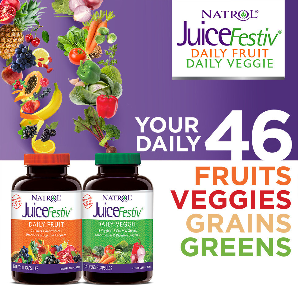 Natrol JuiceFestiv Daily Fruit & Veggie Capsules, 240 Count EXP: 10/31/2027