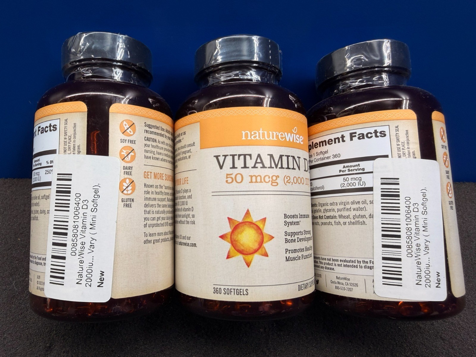 3 Pack Naturewise Vitamin D3 2000 IU 50mcg Softgels- 360 Count *Expires 03/2028*