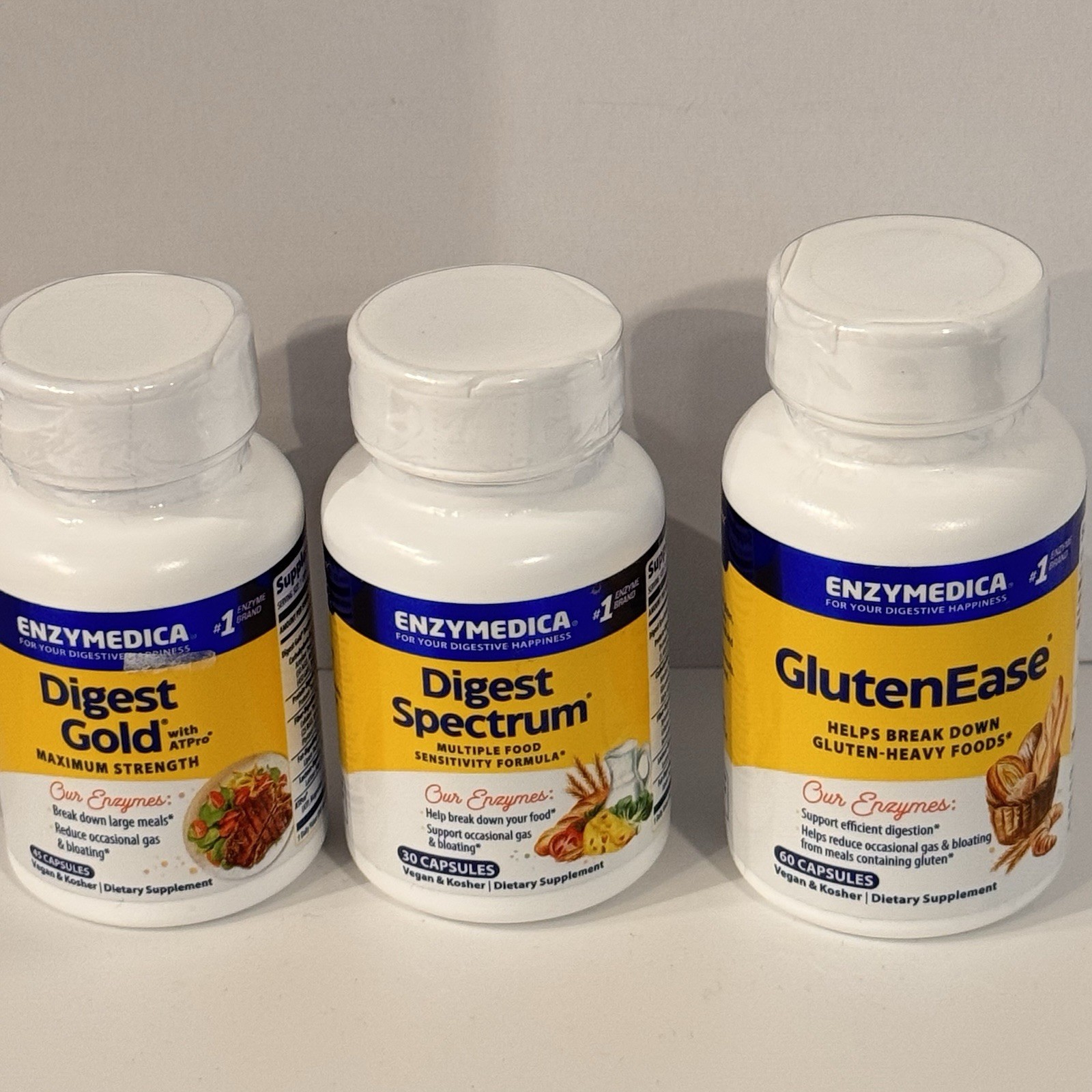 Enzymedica Digest Gold (45) & Digest Spectrum (30) & GlutenEase (60) 12/26-8/27