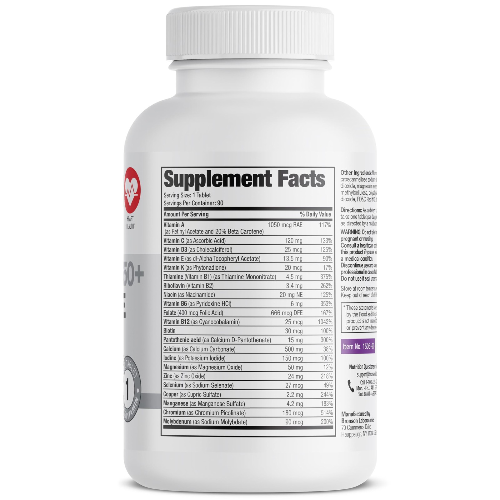 Bronson ONE Daily Women’s 50+ Complete Multivitamin 90 Count (Pack of 1)