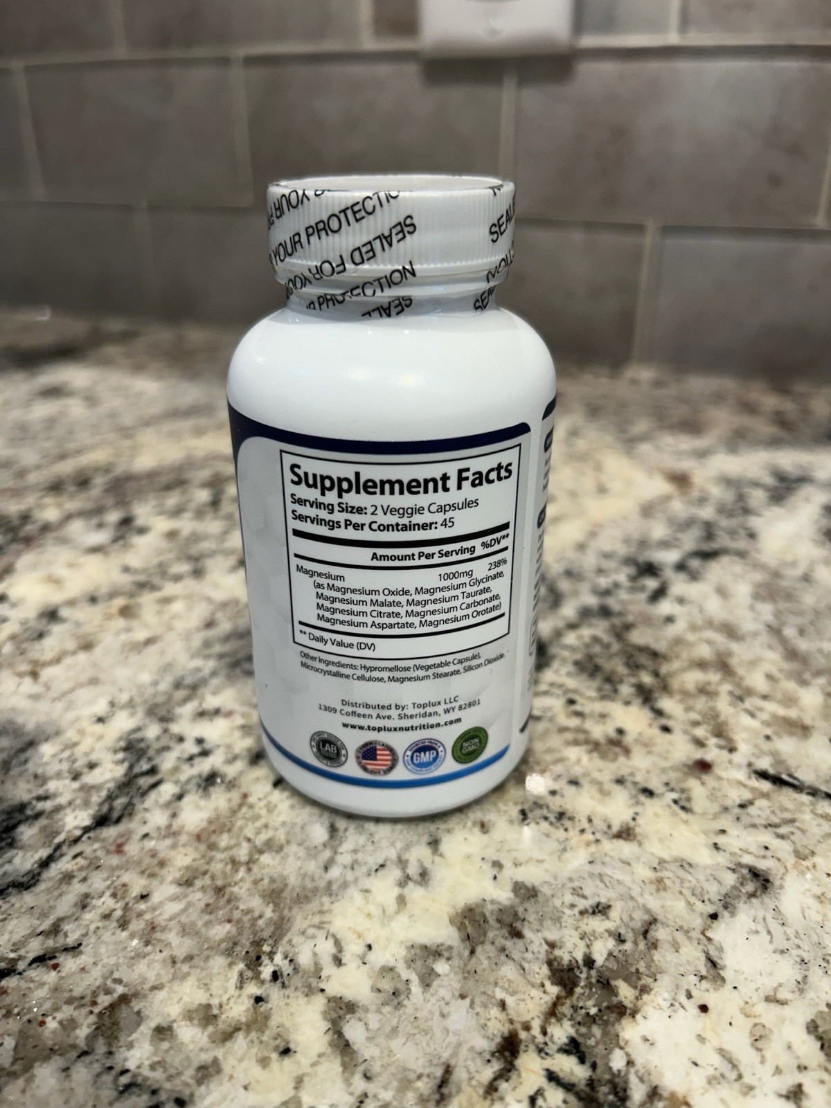 Toplux Nutrition Magnesium Complex 1000mg Non-GMO Capsules Bone & Muscle 90